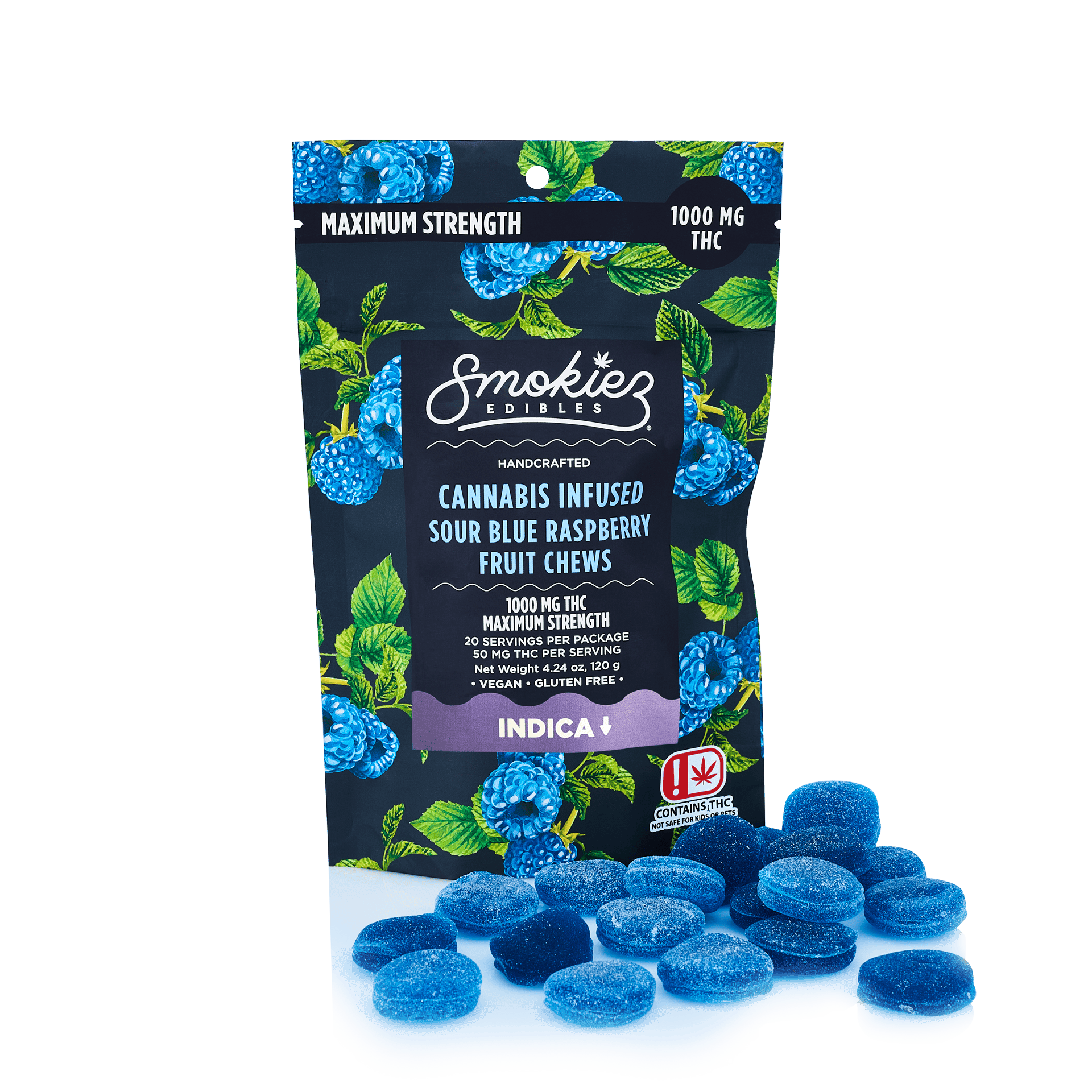 Sour Blue Raspberry Fruit Chews | 1000mg | 20ct | 50mg/ea