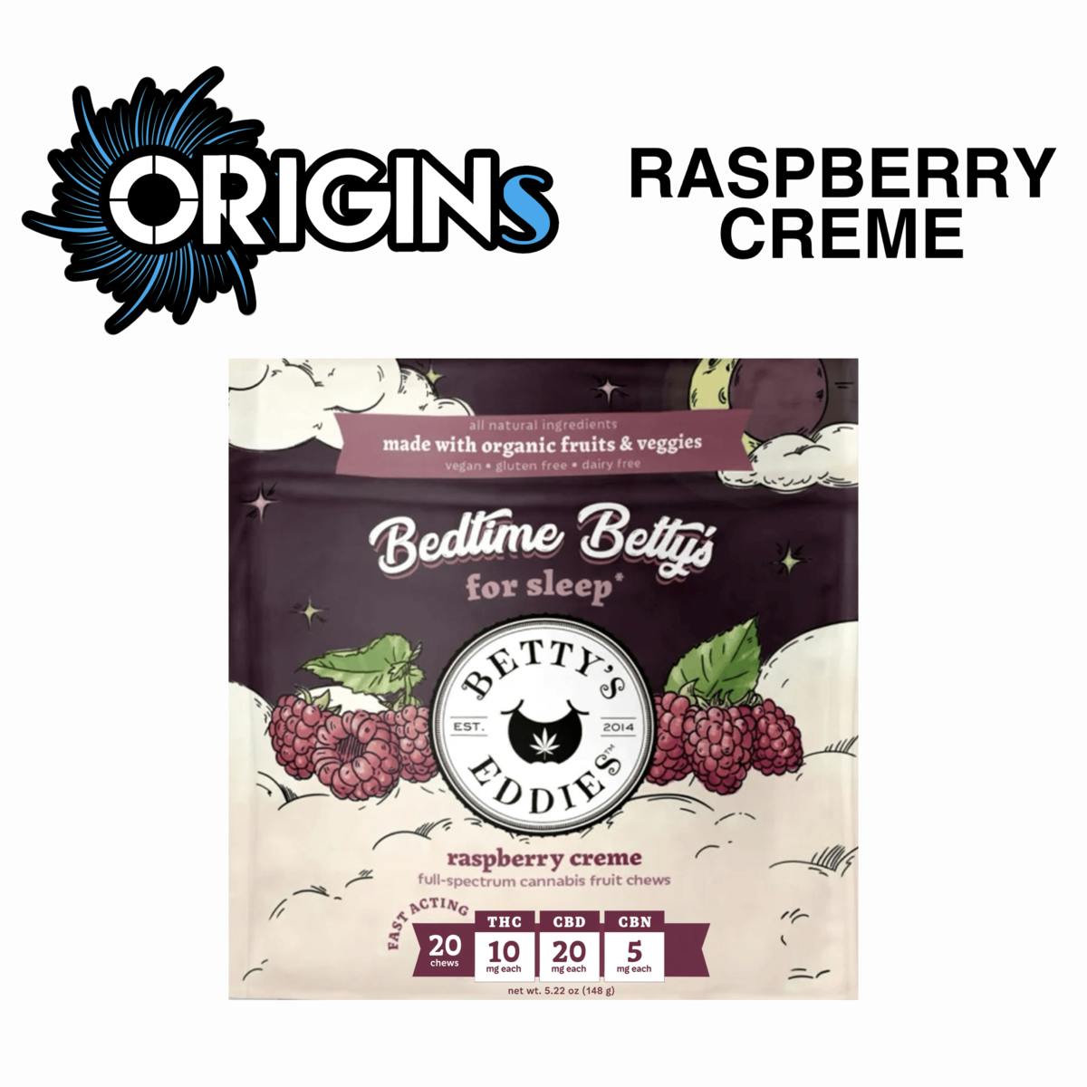 Betty's Eddies Rasberry Creme Bedtime Betty's Fruit Chews 200MG (Indica)