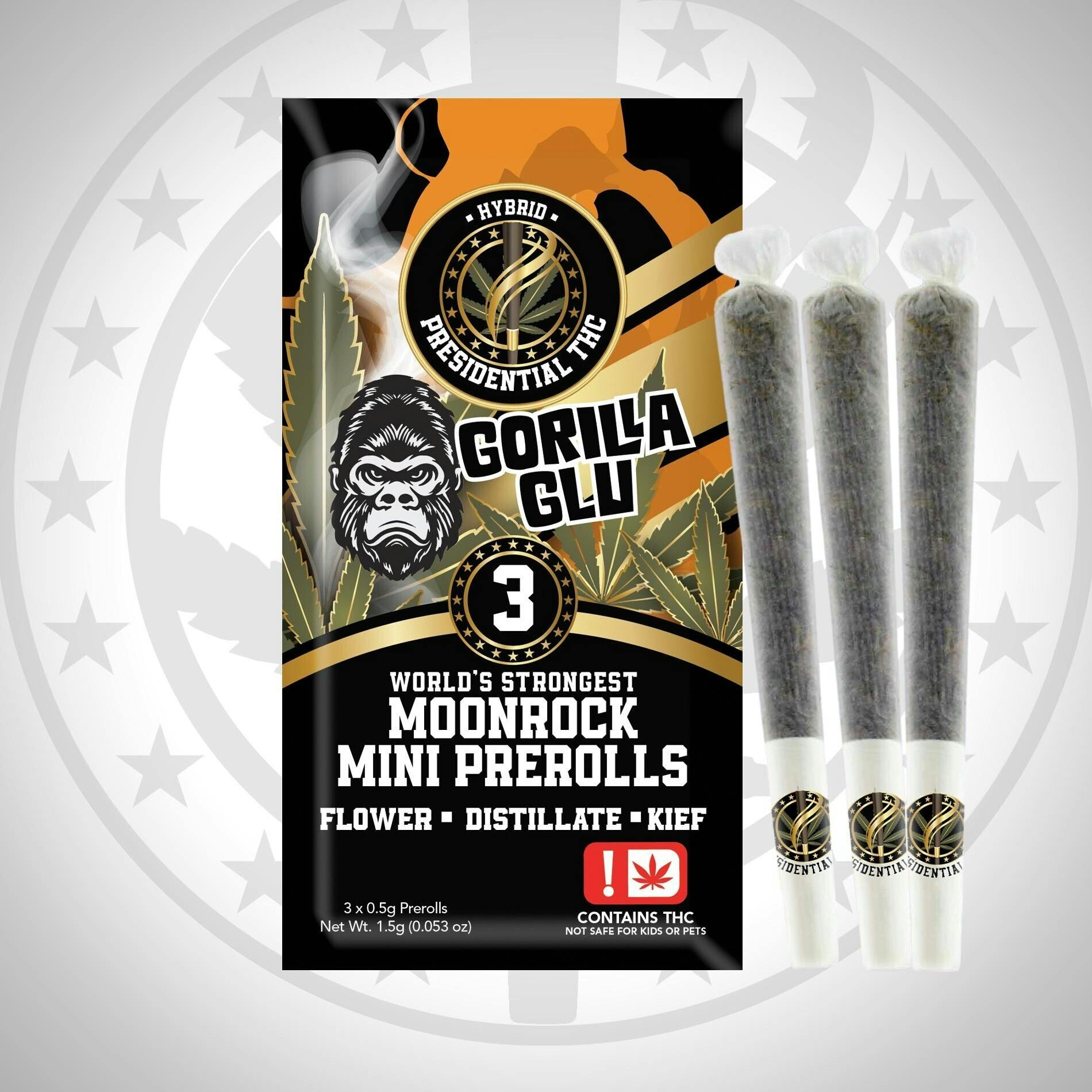 Presidential Mini Pre Rolls - Gorilla Glu (H) - 1.5g Moon Rock Infused Pre Rolls (3ct)