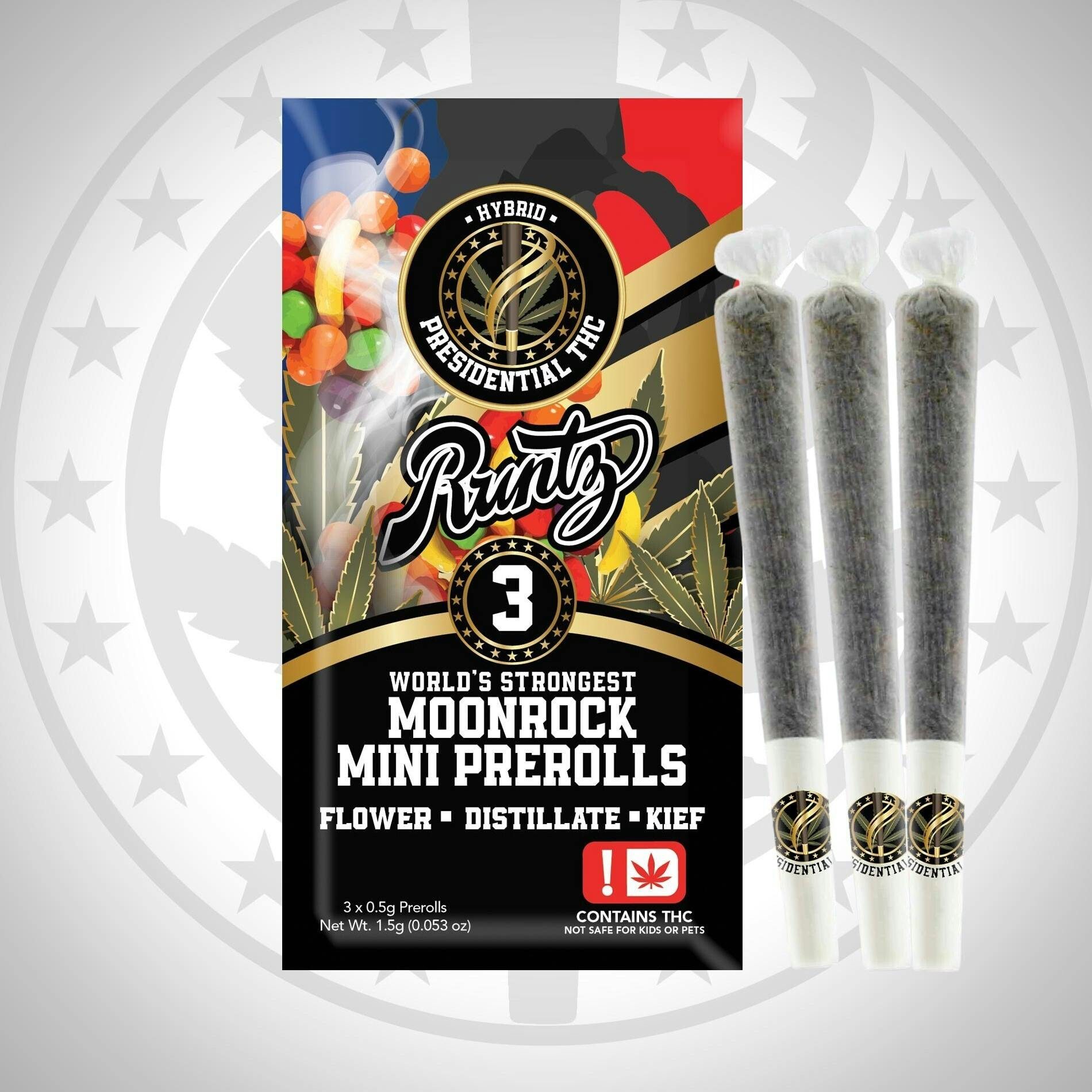 Presidential Mini Pre Rolls - Runtz (H) - 1.5g Moon Rock Infused Pre Rolls (3ct)