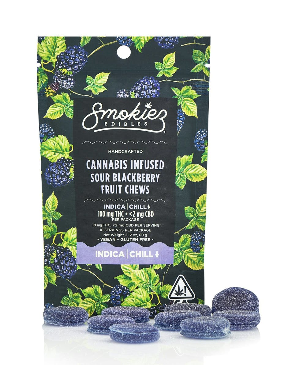 Smokiez Sour Blackberry INDICA 100mg THC Fruit Chews - CA