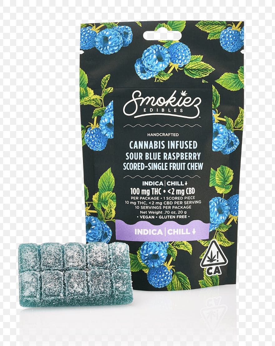Sour Blue Raspberry Indica 100mg THC Scored Single Fruit Chew - OR