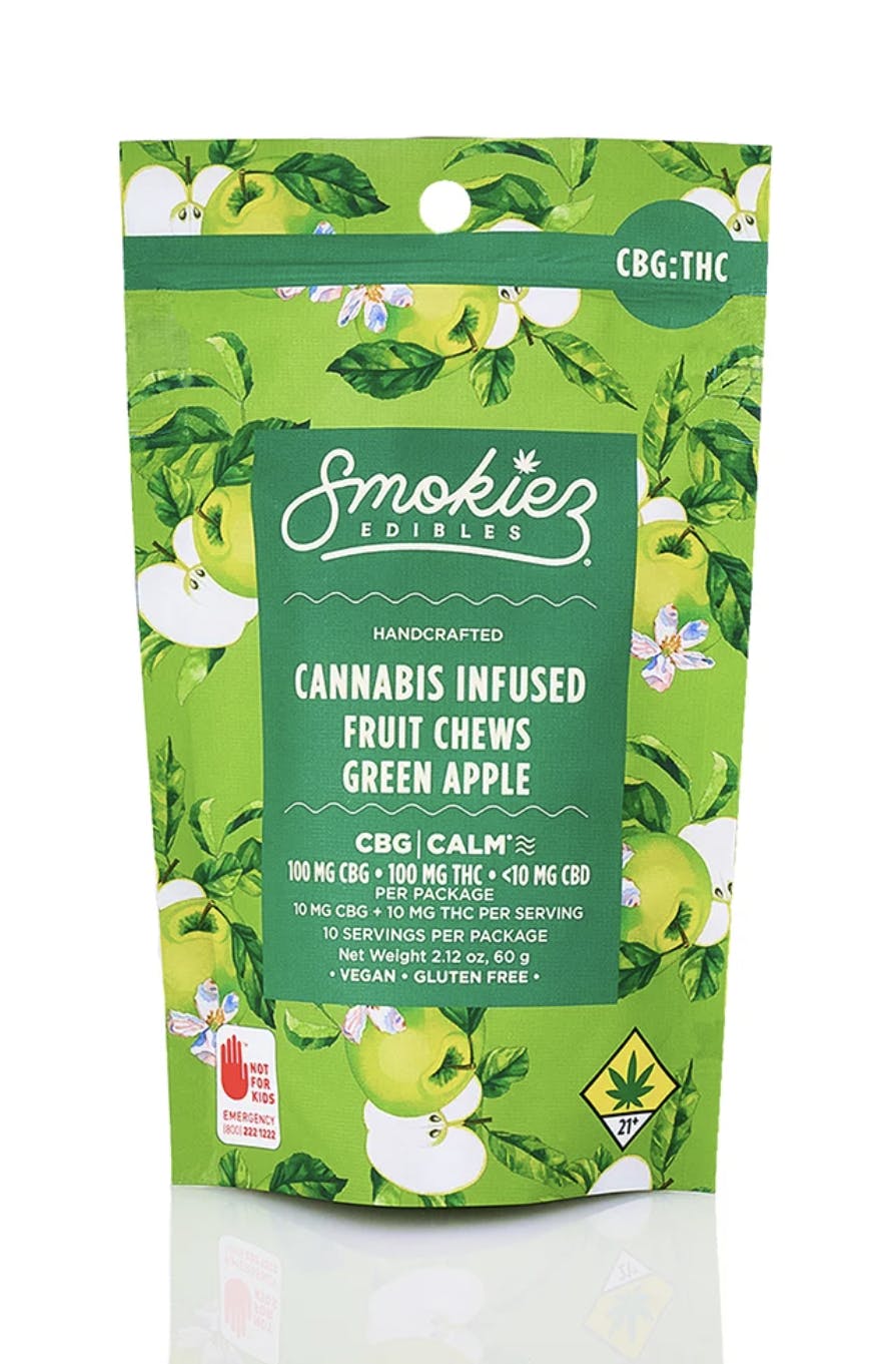 Smokiez Green Apple 100mg CBG : 100mg THC 1:1 Fruit Chews - ME