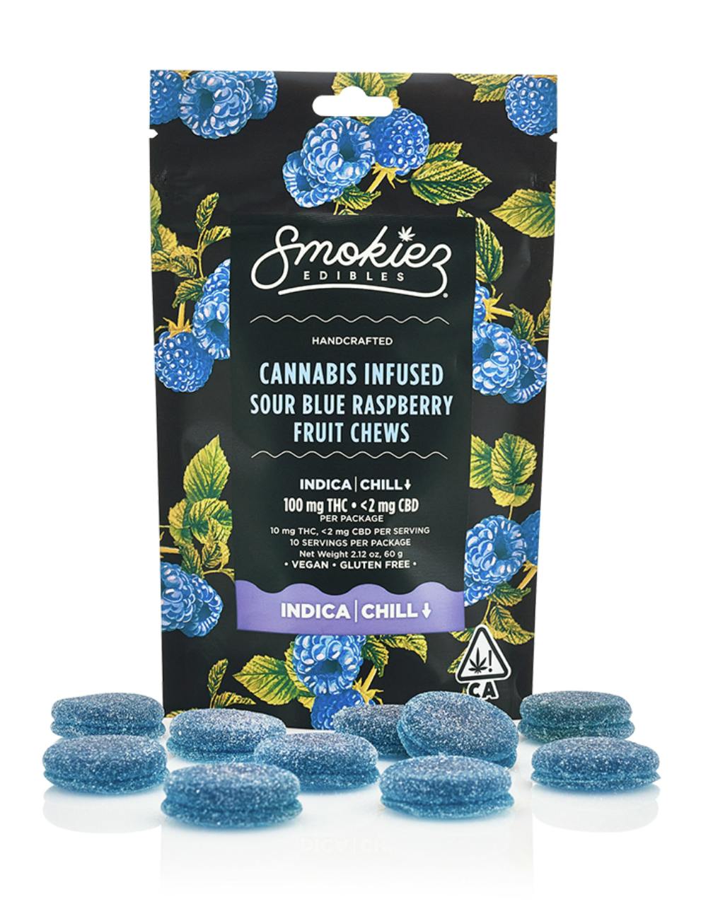 Smokiez INDICA Sour Blue Raspberry Fruit Chews - 100mg