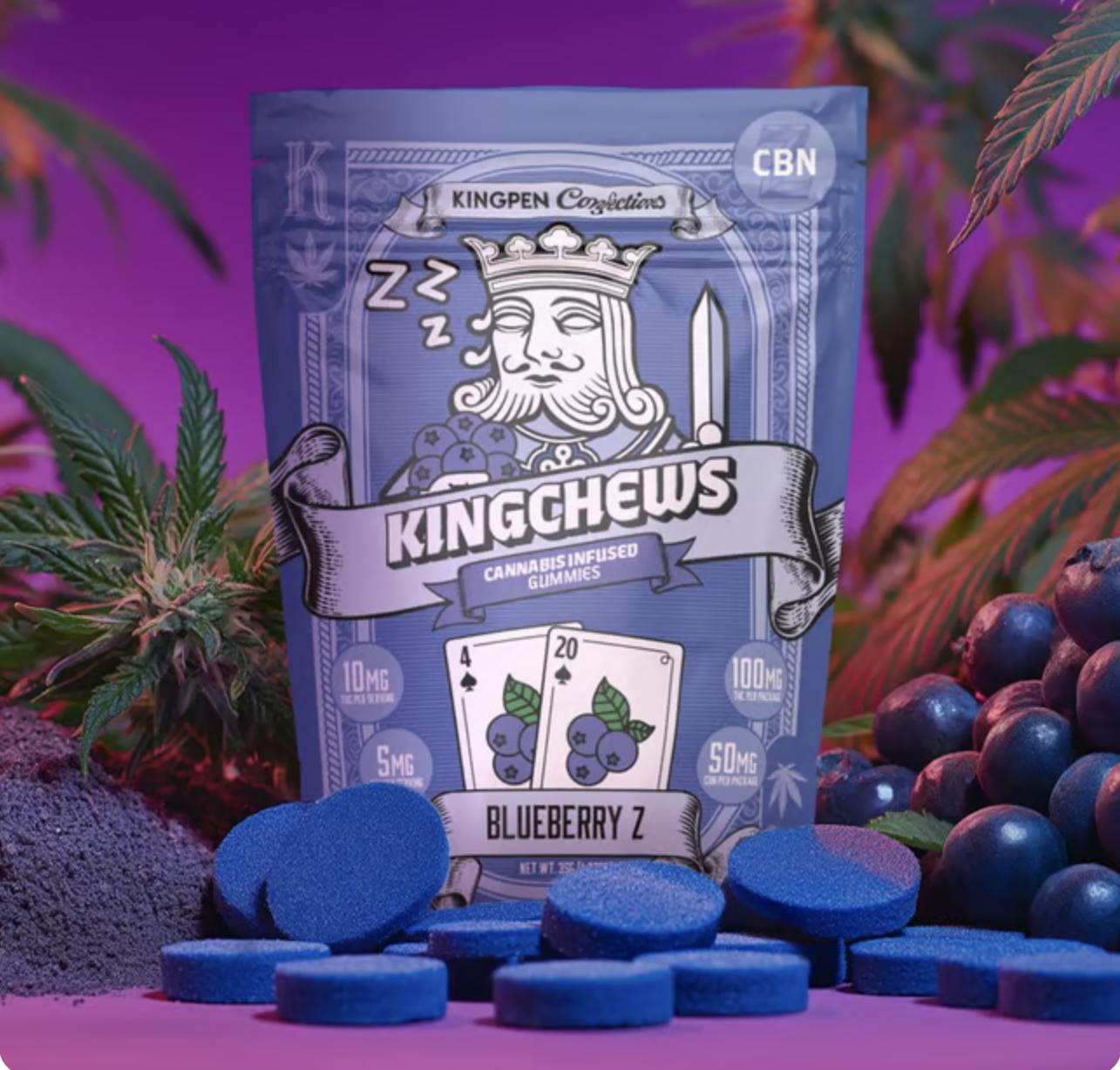Kingchew | Blueberry Z CBN Gummies | 100mg THC 50mg CBN | 10ct 10mg each