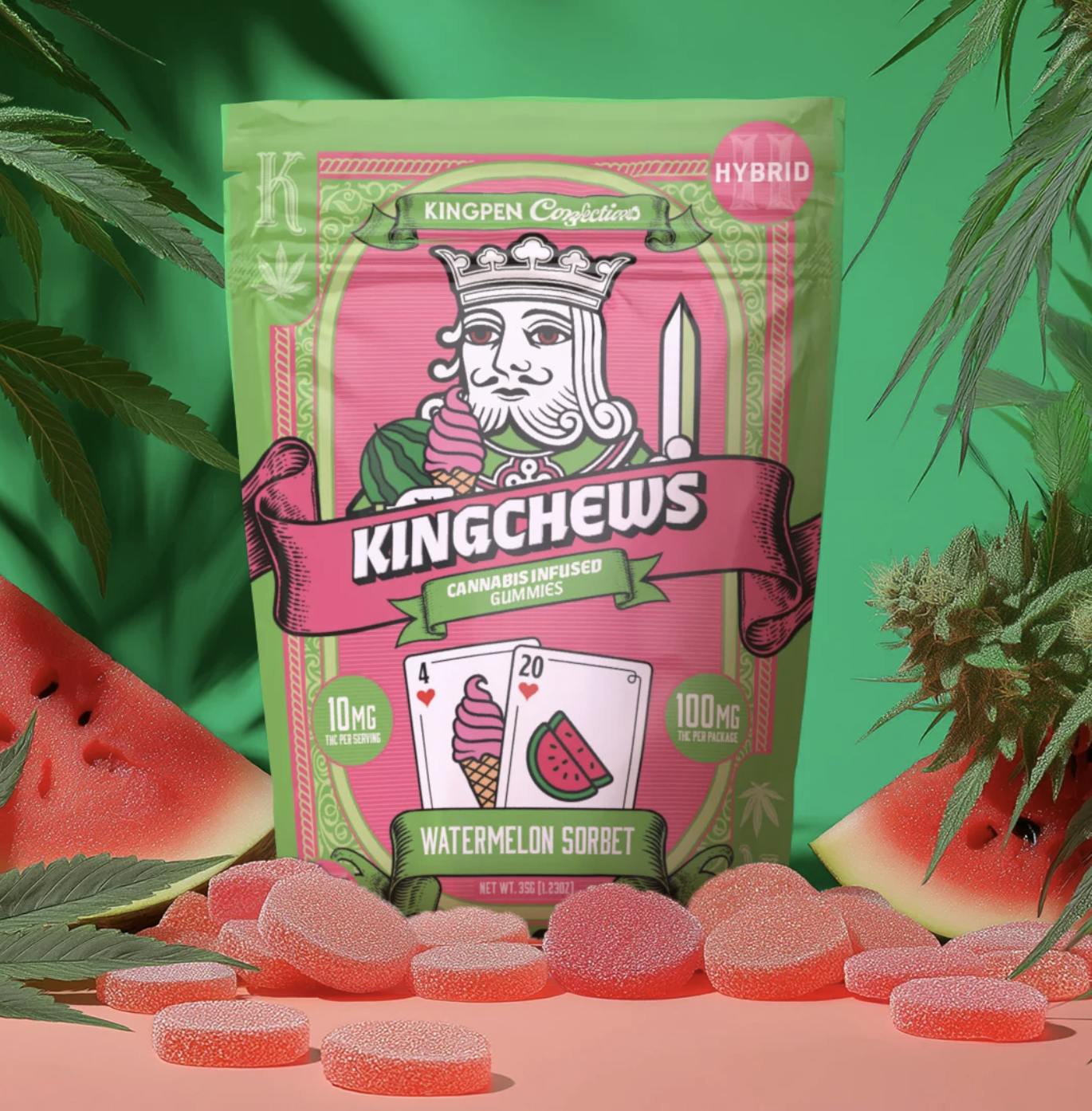 Kingchew | Watermelon Sorbet Gummies | 100mg | 10ct | 10mg/ea