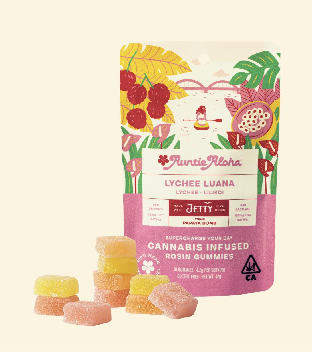 AUNTIE ALOHA-LYCHEE LUNA (LIVE ROSIN GUMMIES) 5MGTHCV/10MGTHC (P)