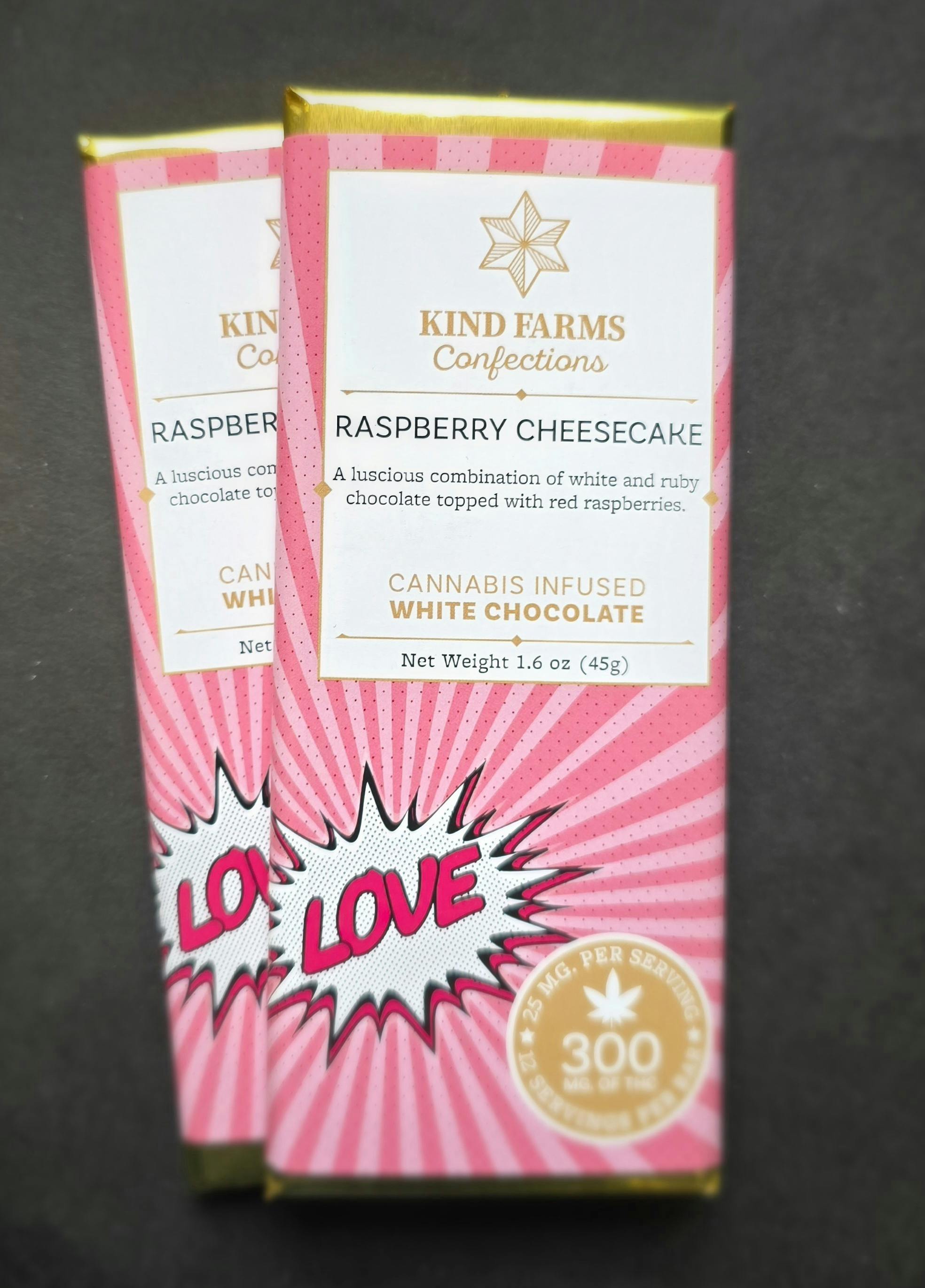 Raspberry Cheesecake (White) Chocolate Bar | 300mg | Kind Farms Confections