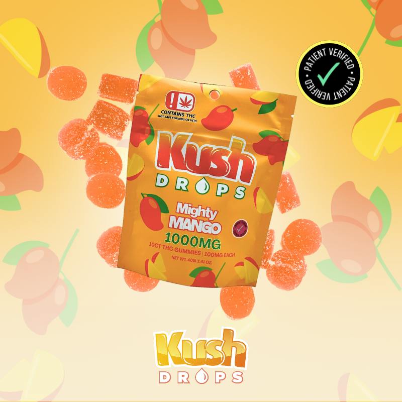 Kush Drops | Mighty Mango Gummies | 1000mg | 10ct | 100mg/ea