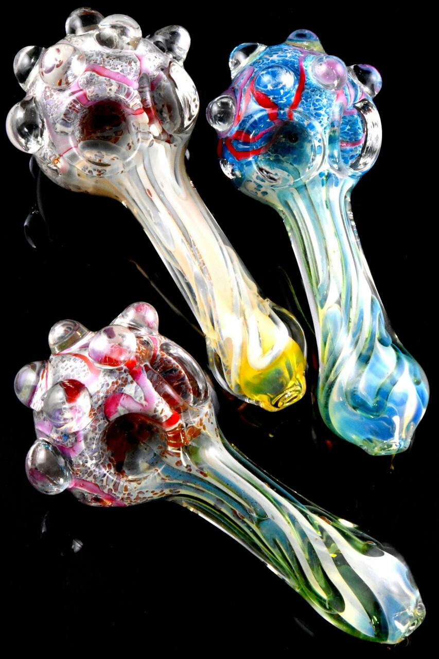 5.5" Thick Double Bowl Fumed Frit Glass Pipe