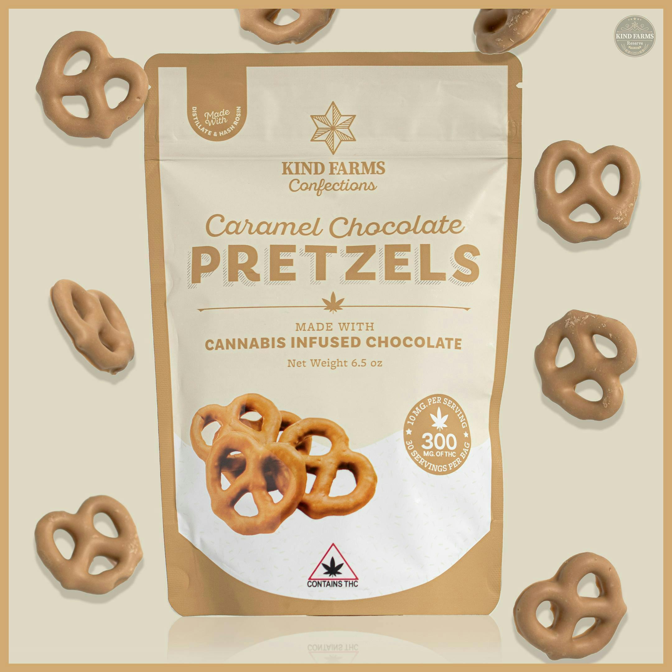 Caramel Covered Pretzels 300mg THC - Kind Farms Confections by Kind Farms Reserve
