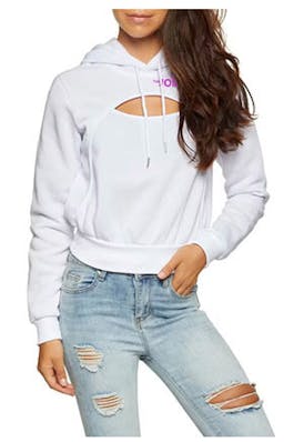 Miss Selfie/The Joint Fleece Cut Out Sweatshirt (WHITE, medium)