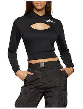 Almost Famous/The Joint Cut Out Crop Hoodie (BLACK, medium)