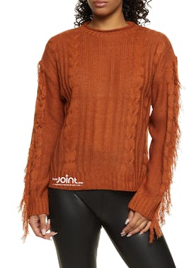 Cable Knit Fringe Sweater (Red, medium)