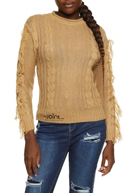 Cable Knit Fringe Sweater (Gold, medium)