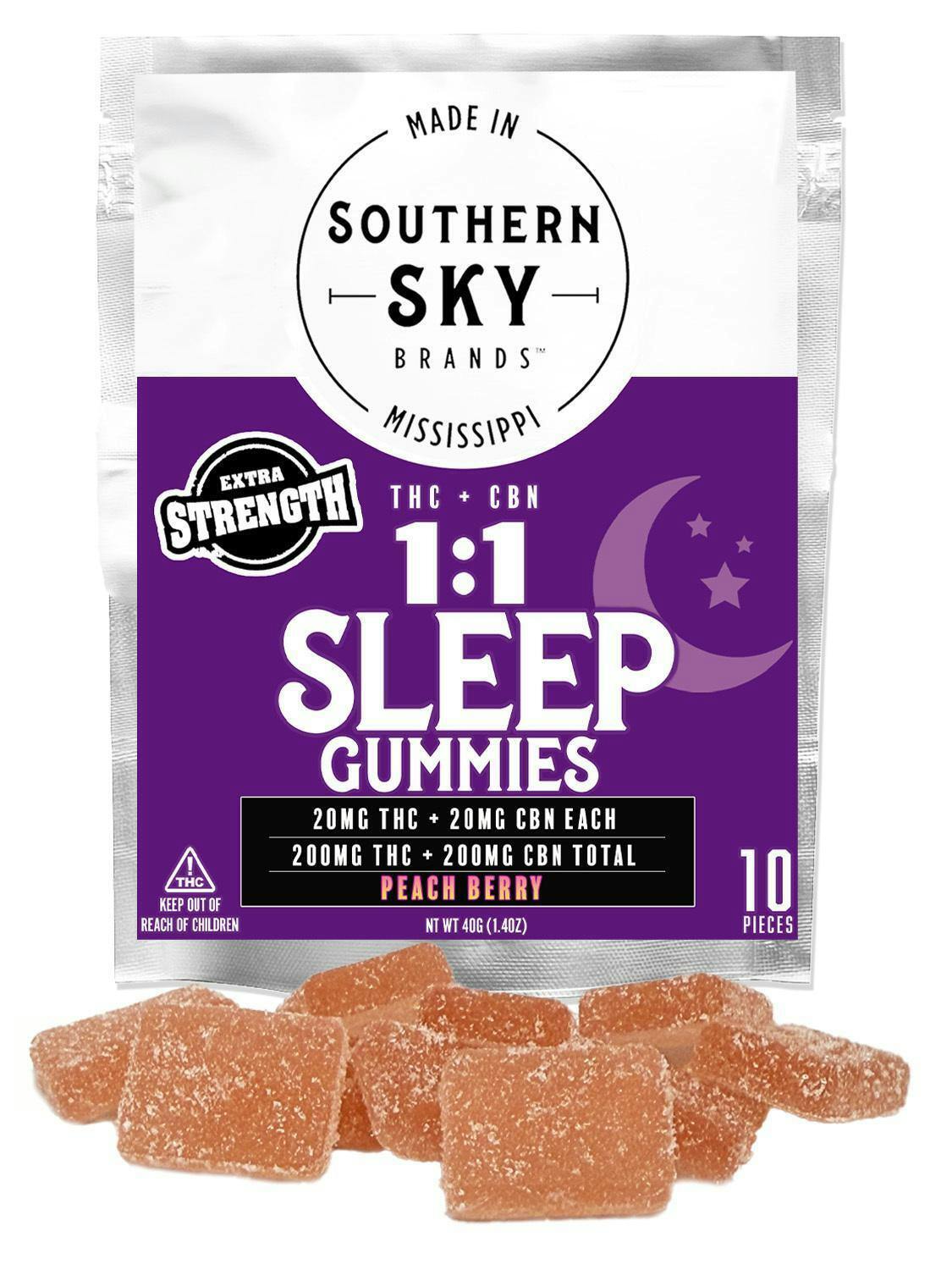 1:1 THC:CBN Peach Berry Sleep Gummies | 200mg | 10ct | 20mg/ea by Southern Sky Brands