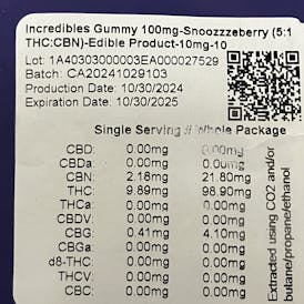 Incredibles | Snoozzzeberry THC:CBN 5 x 1 gummies | 10x10mg