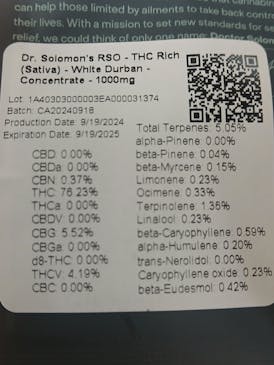 Dr. Solomon's | THC Rich RSO - Sativa (White Durban) | 1g