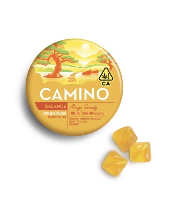 Camino | Mango Serenity Gummies | 100mg | 20ct | 5mg THC + 5mg CBD/ea