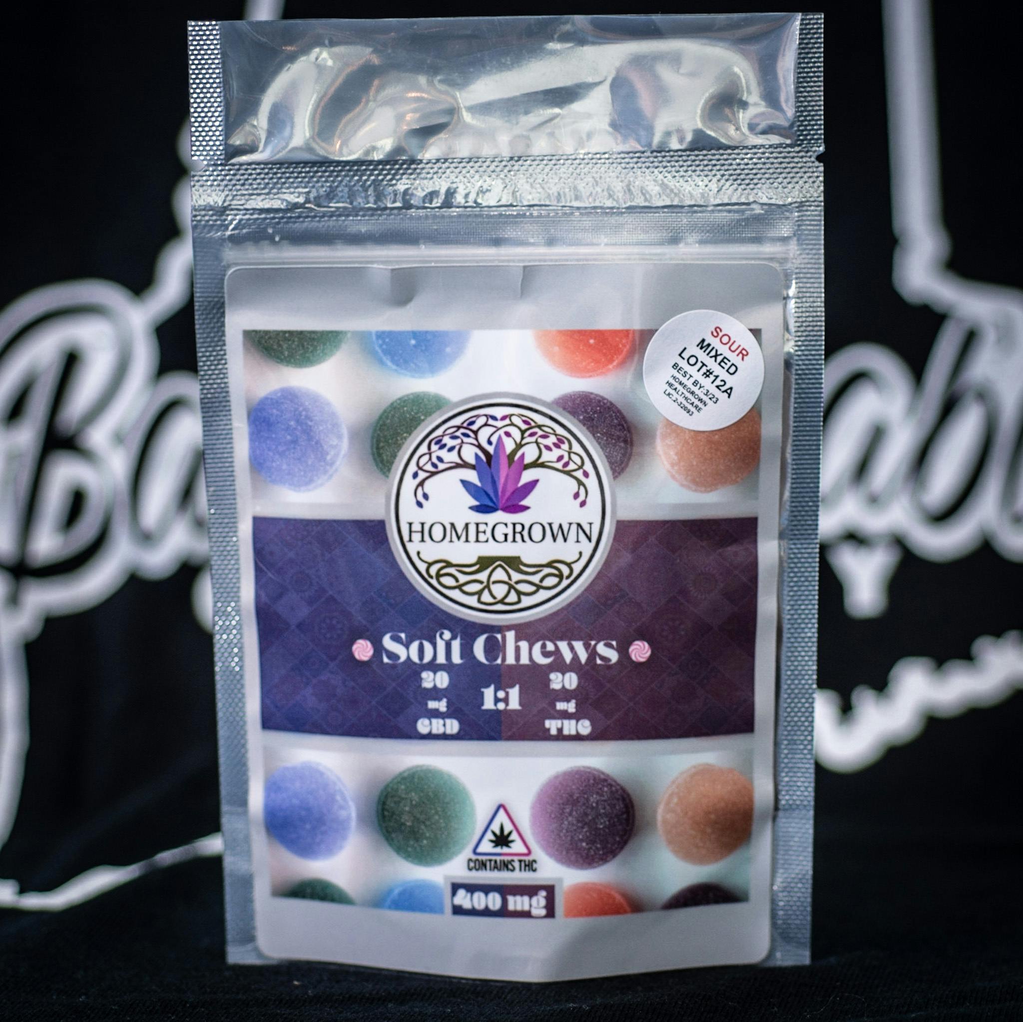 Homegrown Healthcare: 1:1 THC:CBD Gummies 400mg (Sweet)