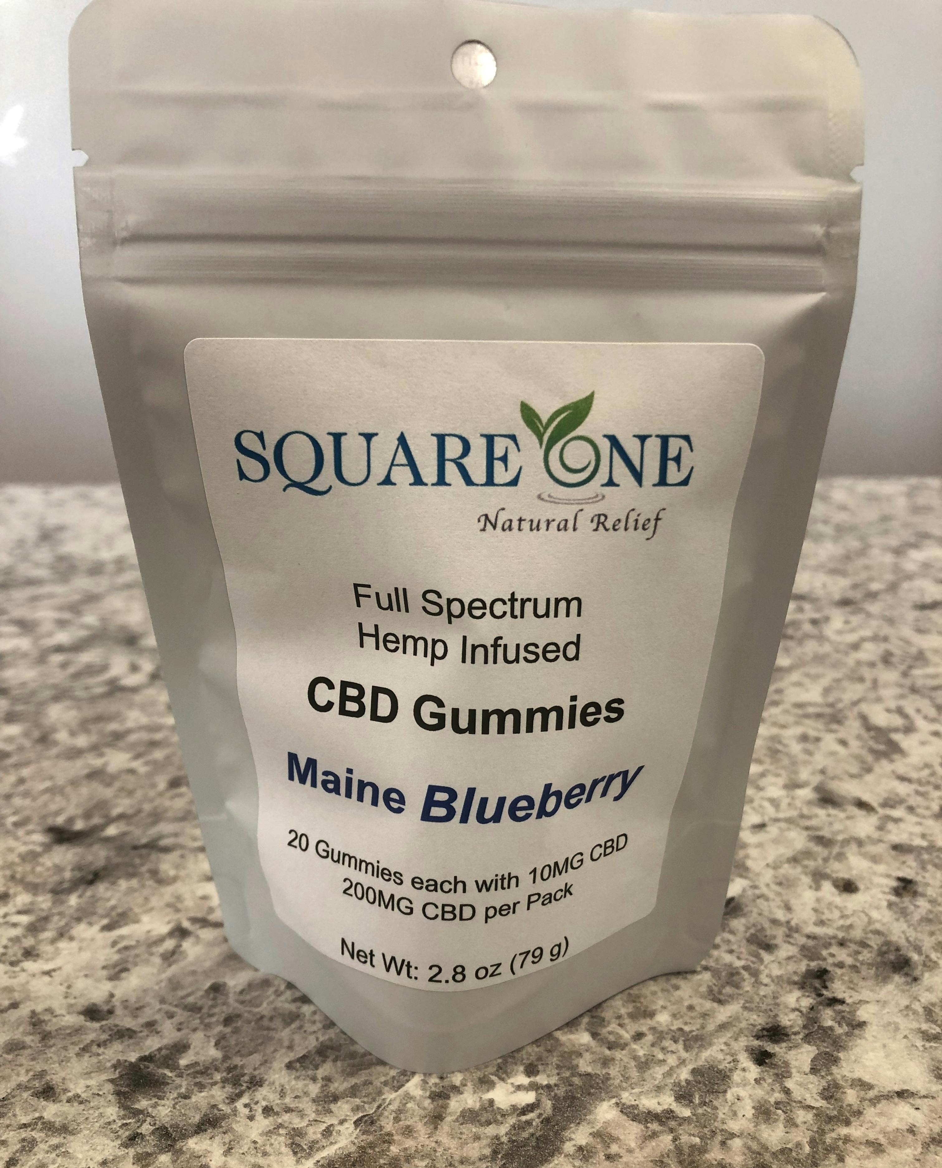 Square One Natural Relief | Full Spectrum Hemp Derived CBD Gummies Blueberry 20pk 200mg
