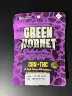 Green Hornet | Goodnight Grape THC:CBN 2:1 Gummies | 100mg | 10ct | 10mg/ea by Green Hornet