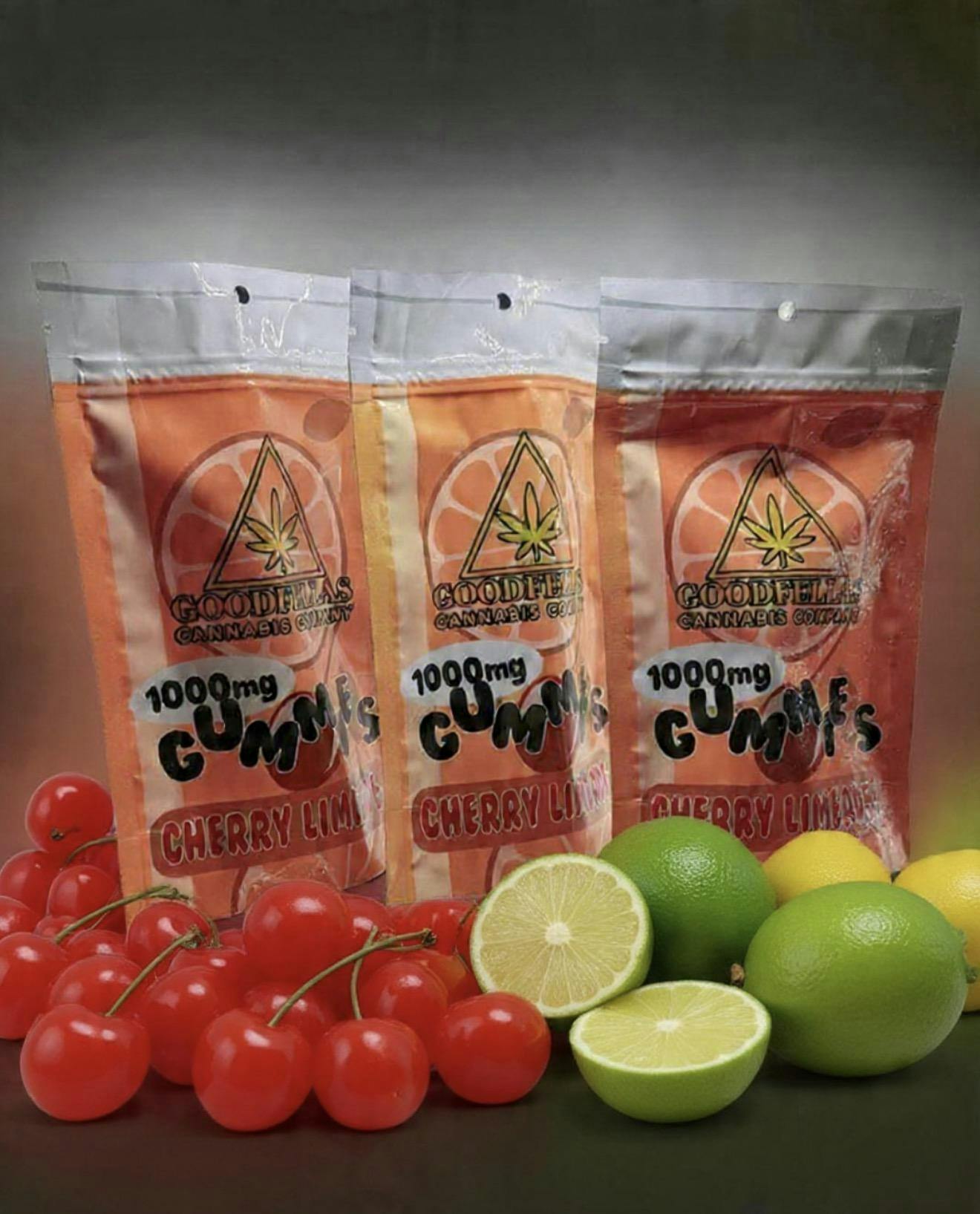 Gummies, Indica-Cherry Limeade 1,000mg ,100mg Per Unit, 10 Units Per Bag.