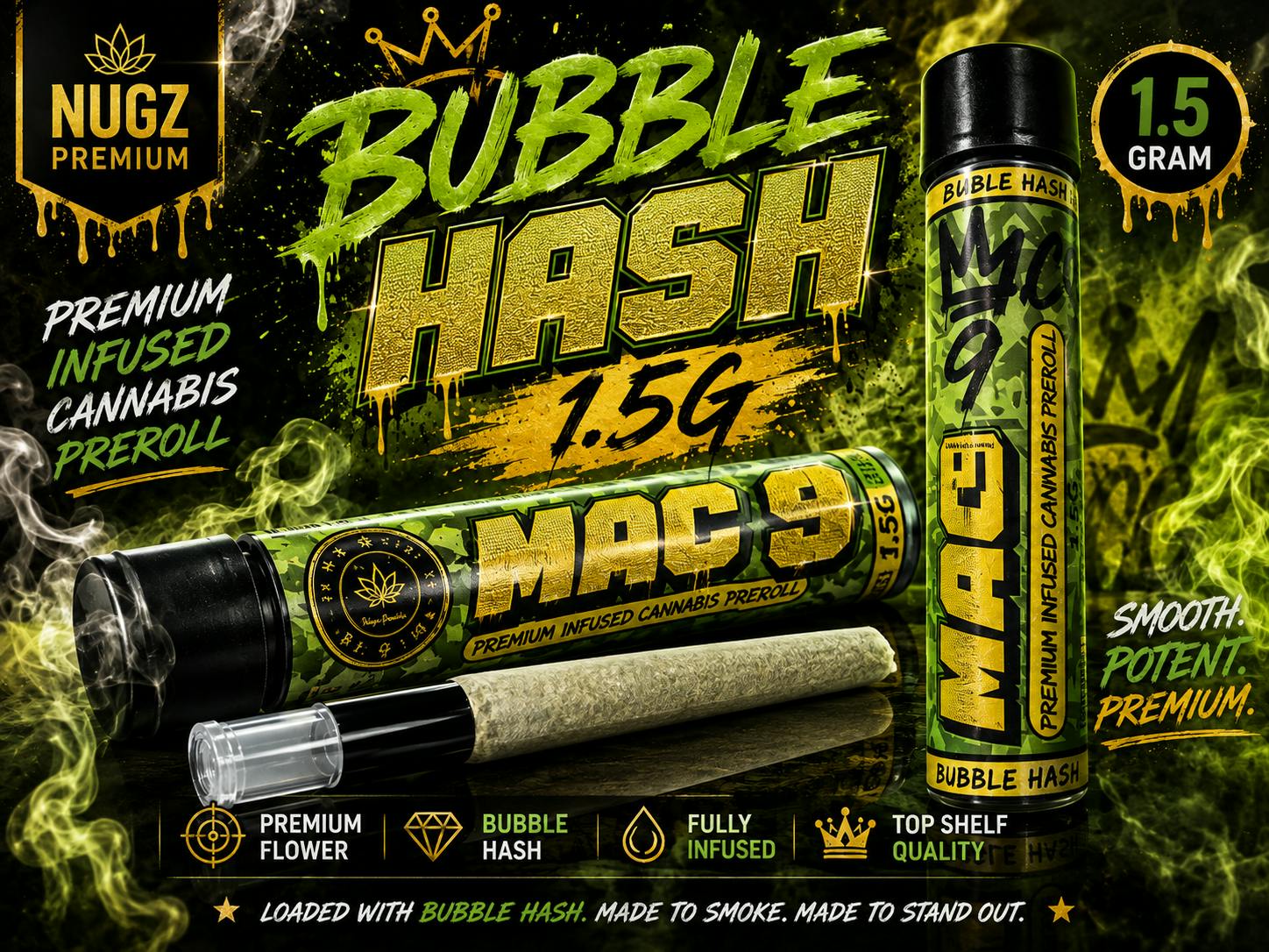 MAC 9 GAS Full Flower Infused Pre-roll (Glass Tube) - 1.5g