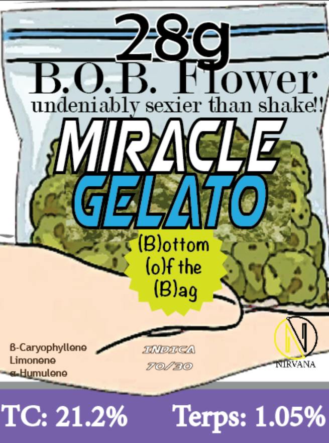 B.O.B Flower (28g) - Miracle Gelato THC 18.1% TERP 1.05%