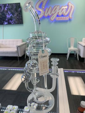 Clover Glass Water Pipe - Multi-Chamber Bubbler - White and Clear