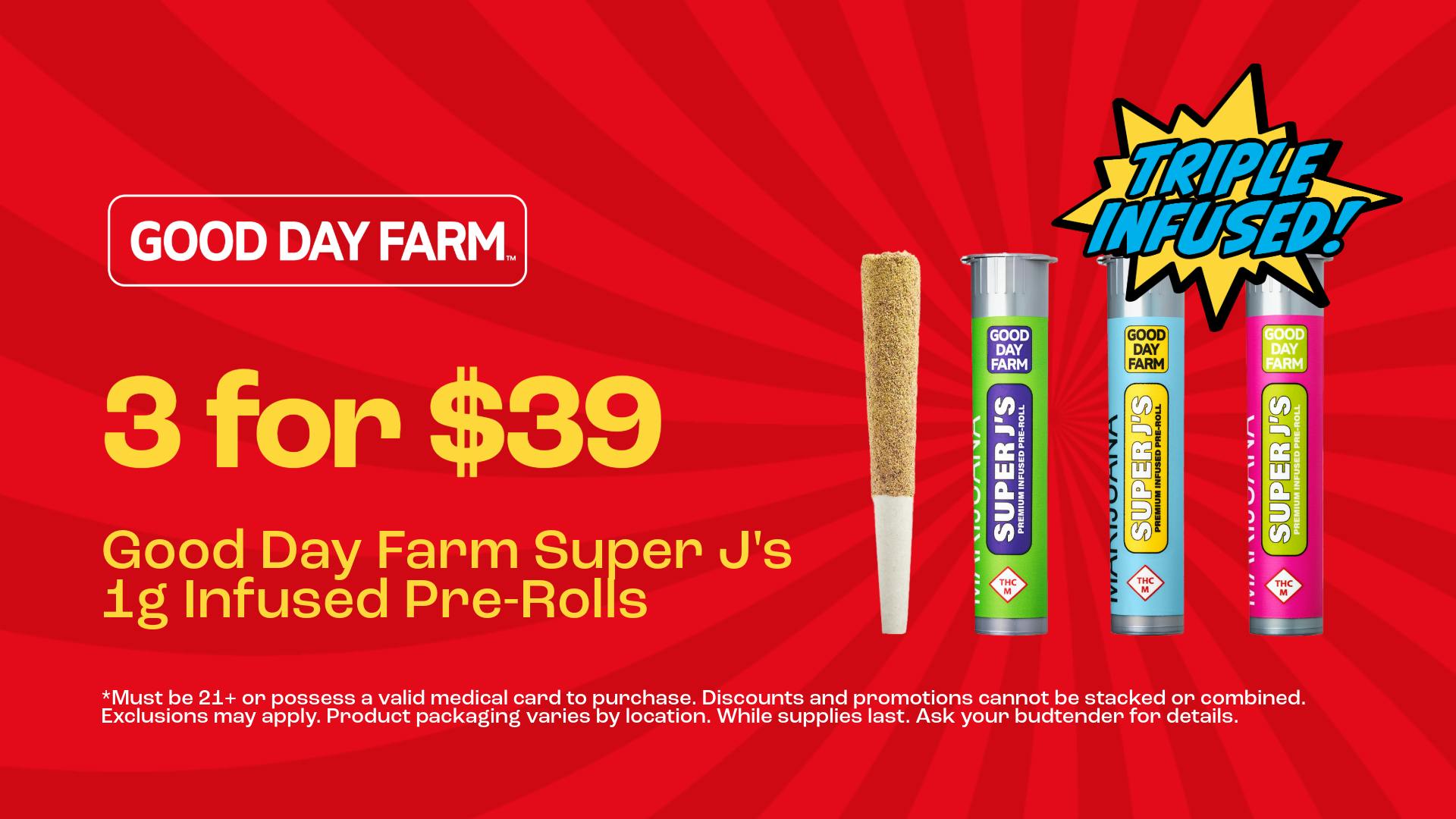 チャチャ SMAP We are gift super 3点セット 3 for $39 | GDF Super J's Infused Pre-Rolls at Good Day Farm