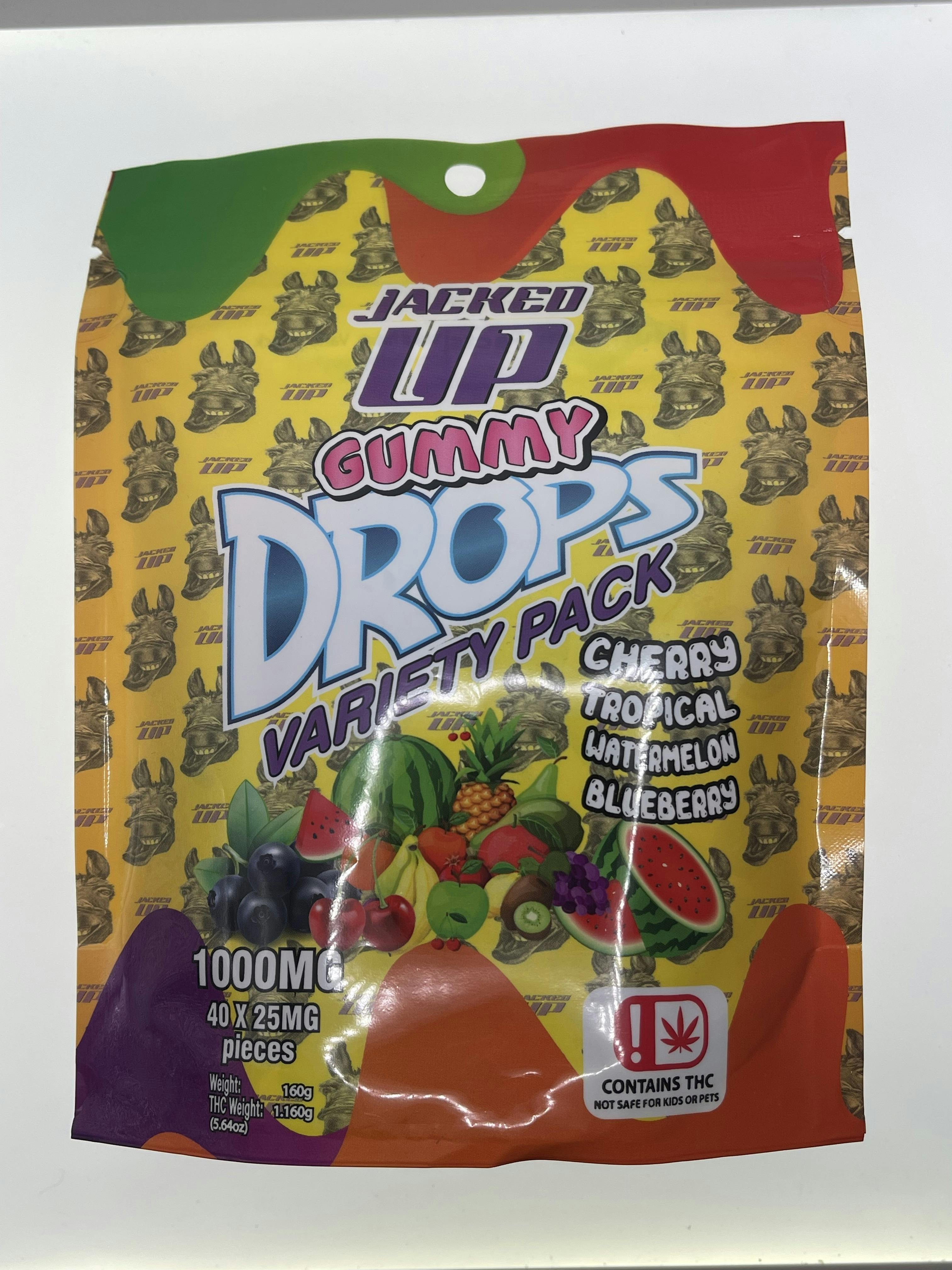 Jacked Up Gummy Drops 1,000mg . Variety pack - 40 servings at 25mg each. |
