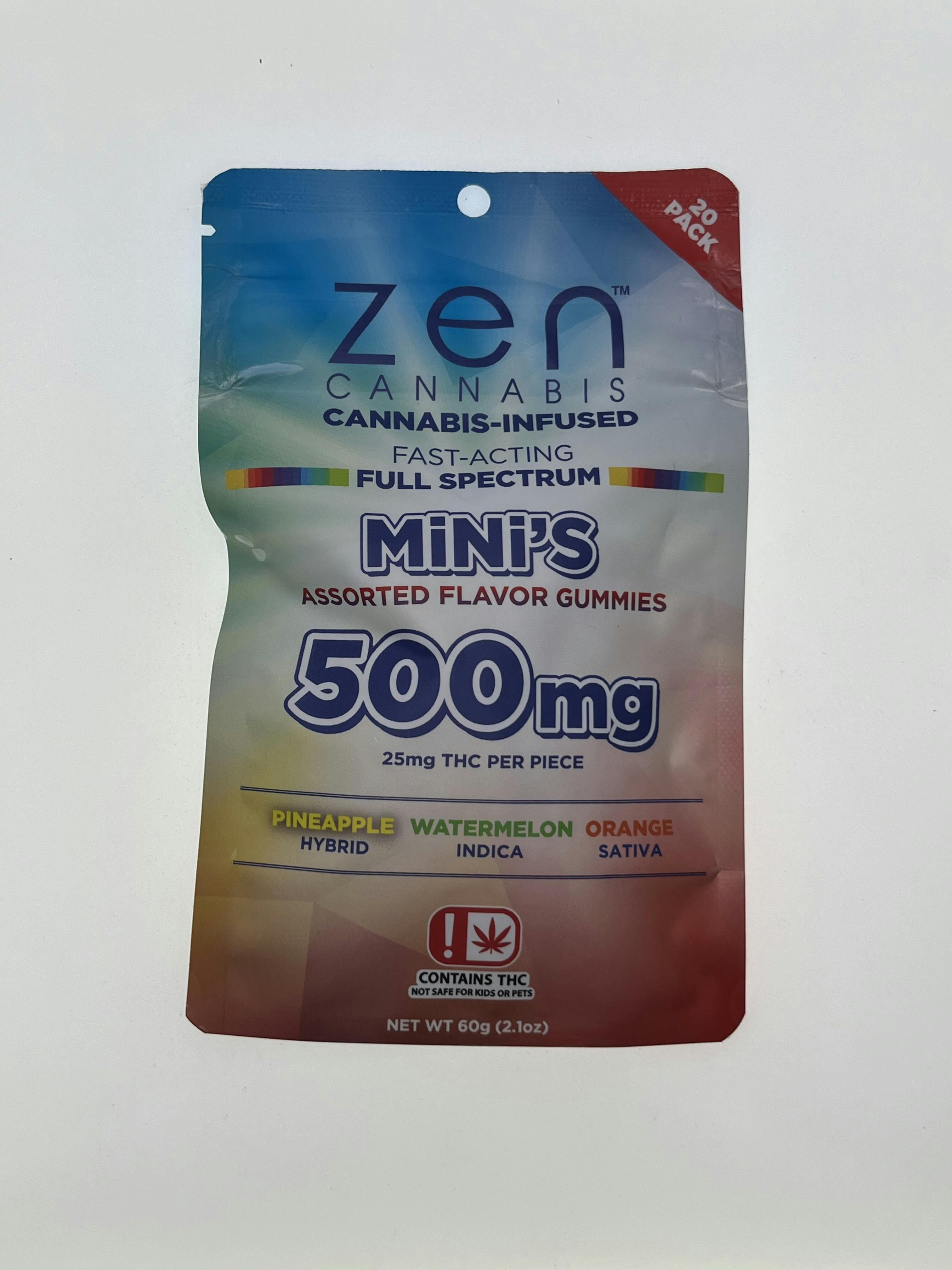 Zen Cannabis | Assorted Flavor Mini Gummies | 500mg | 25ct | 20mg/ea