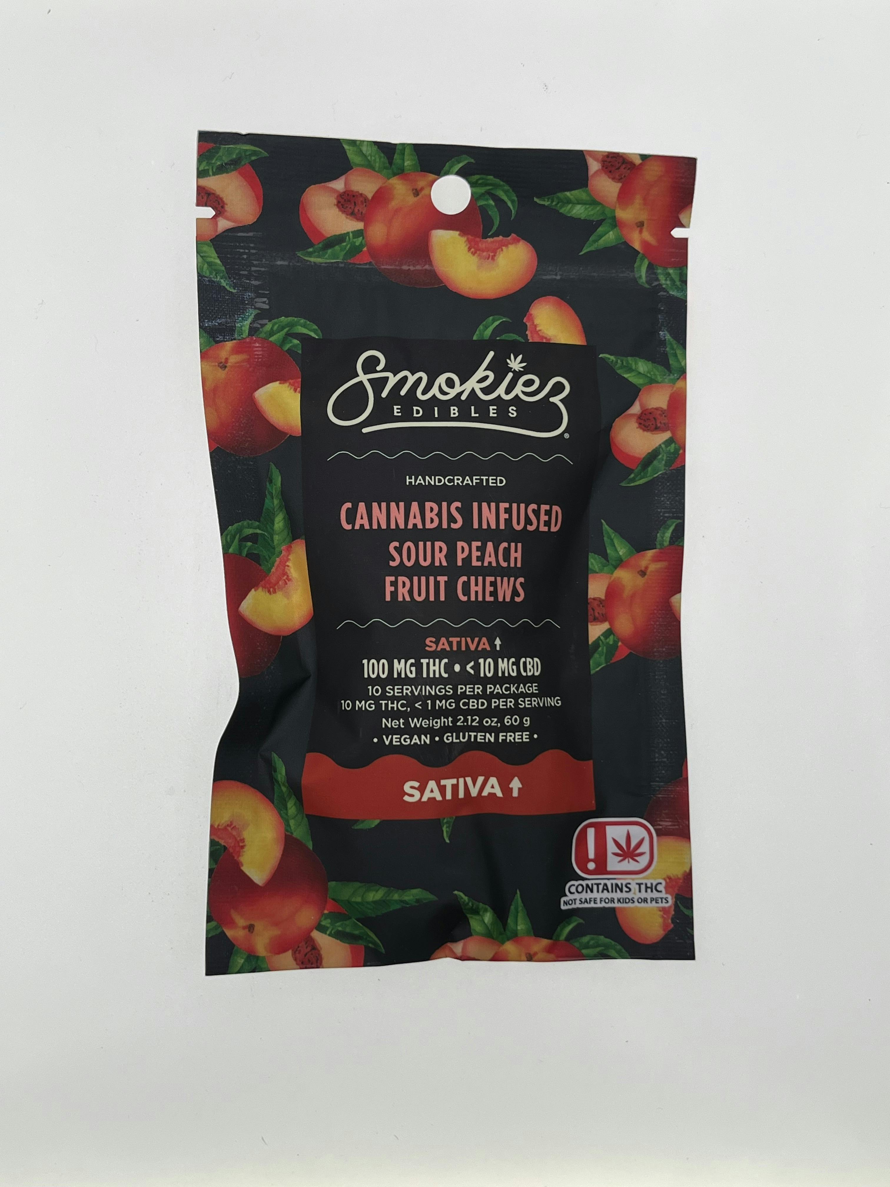 Sour Peach Gummies | 100mg | 10ct | 10mg/ea by Smokiez Edibles