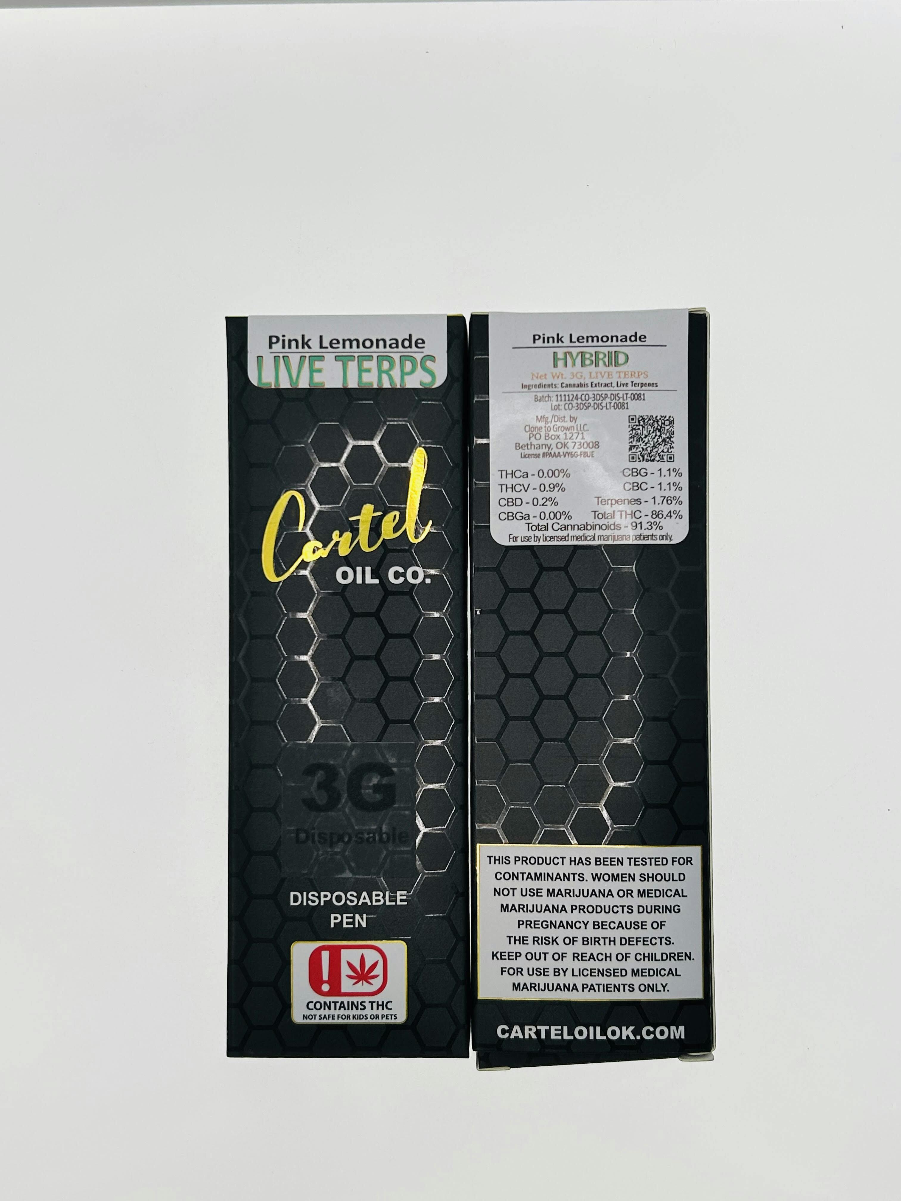 Cartel Oil Co | Pink Lemonade | Live Terp Disposable | 3g