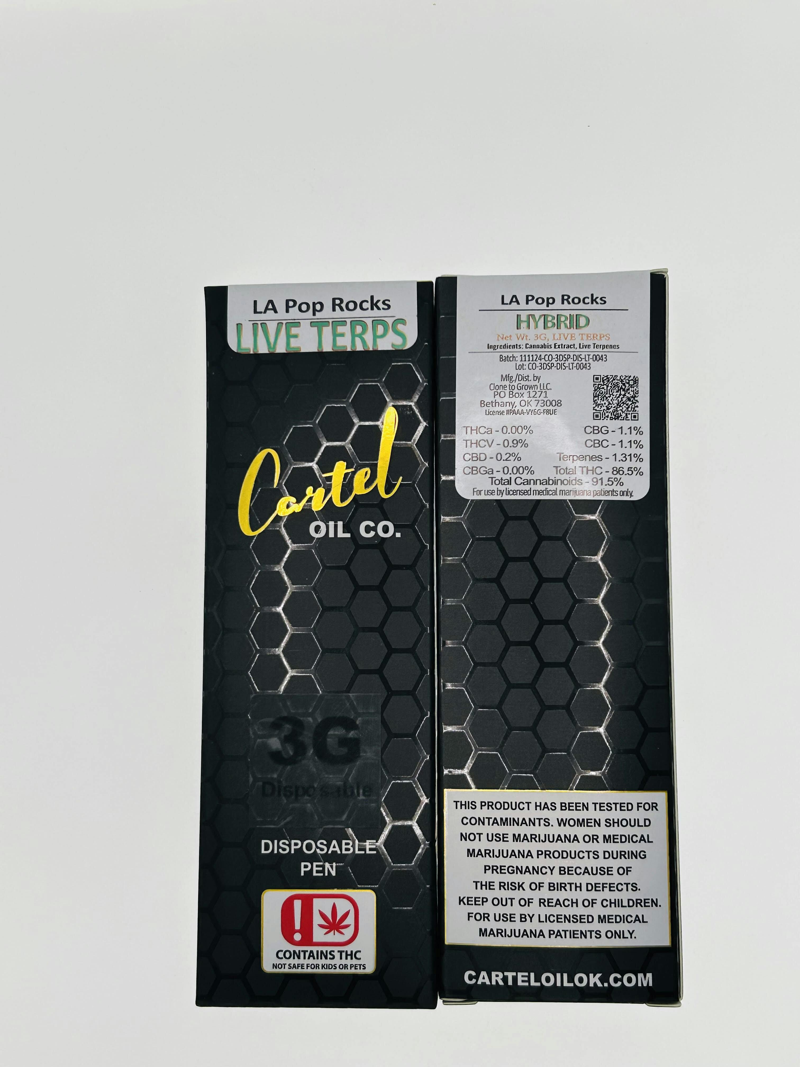 Cartel Oil Co | LA Pop Rocks | Live Terp Disposable | 3g