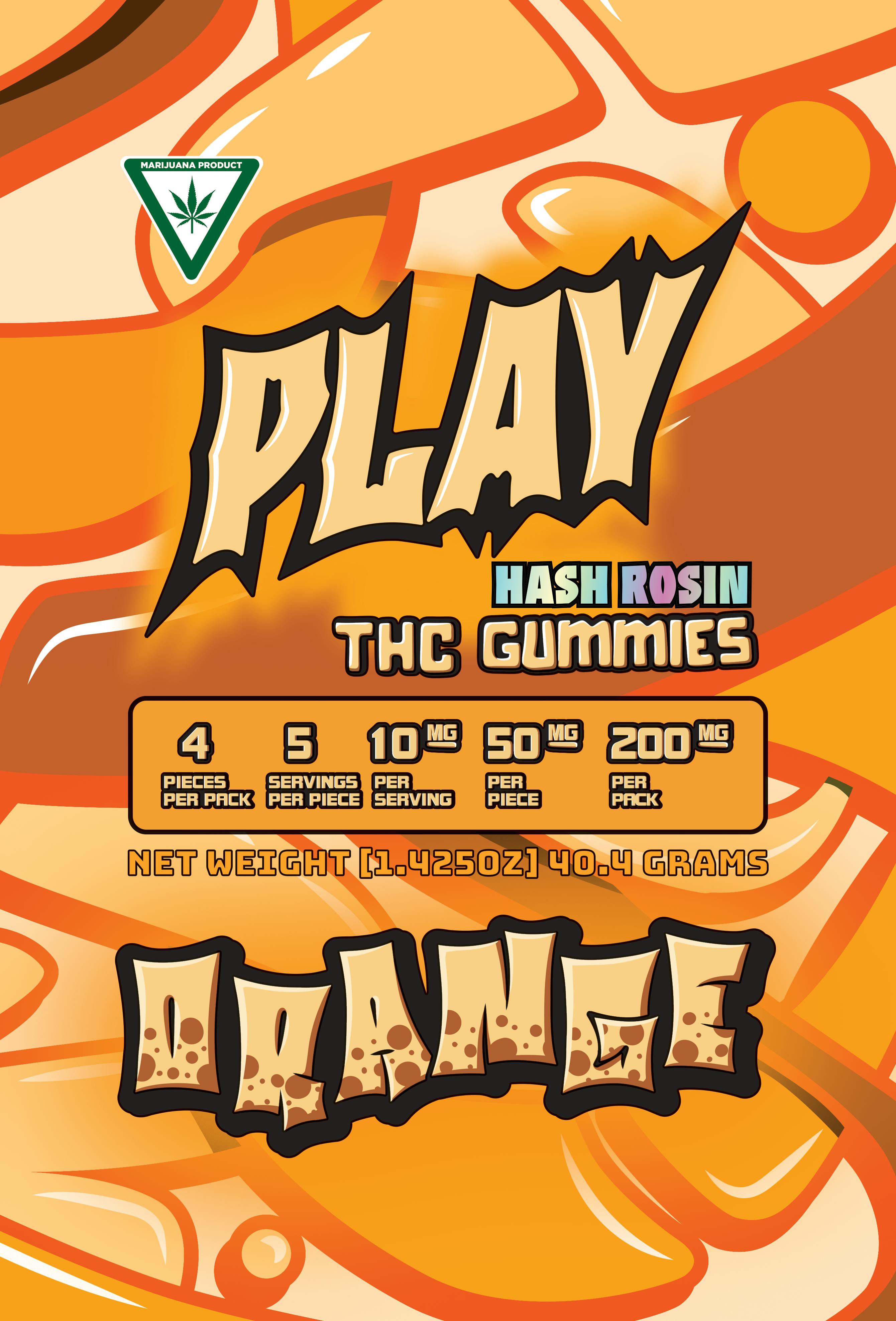 Play | Orange | 200mg | Live Rosin Gummies