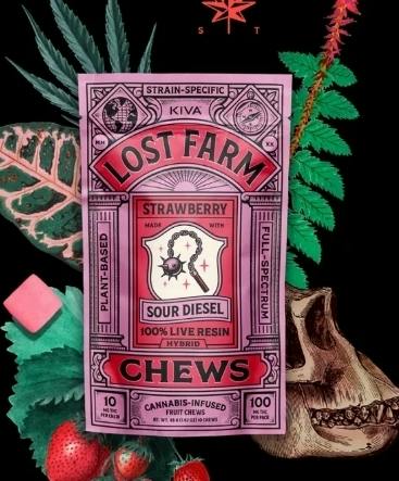 Strawberry 'Sour Diesel' Live Resin Chews | 200mg | 10ct | 20mg/ea