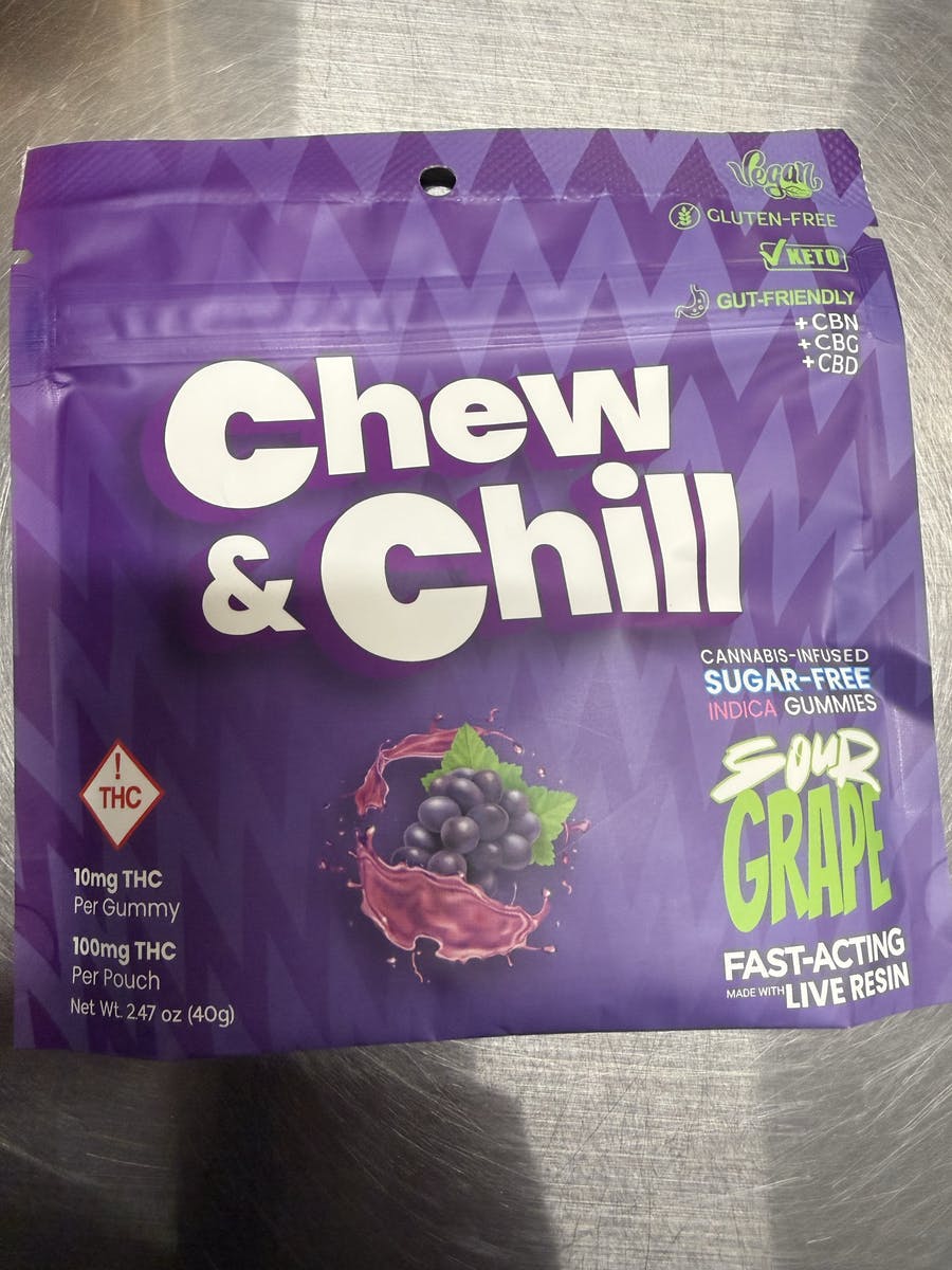 Chew & Chill - Sour Grape - 100mg Indica Gummies cbn cbg cbd