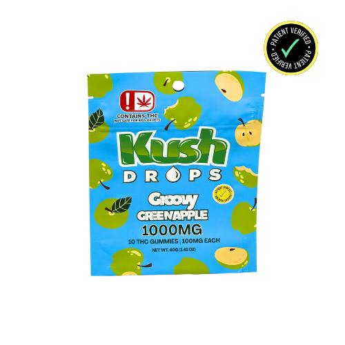 Kush Drops Groovy Green Apple gummies. 1000mg THC per pack!