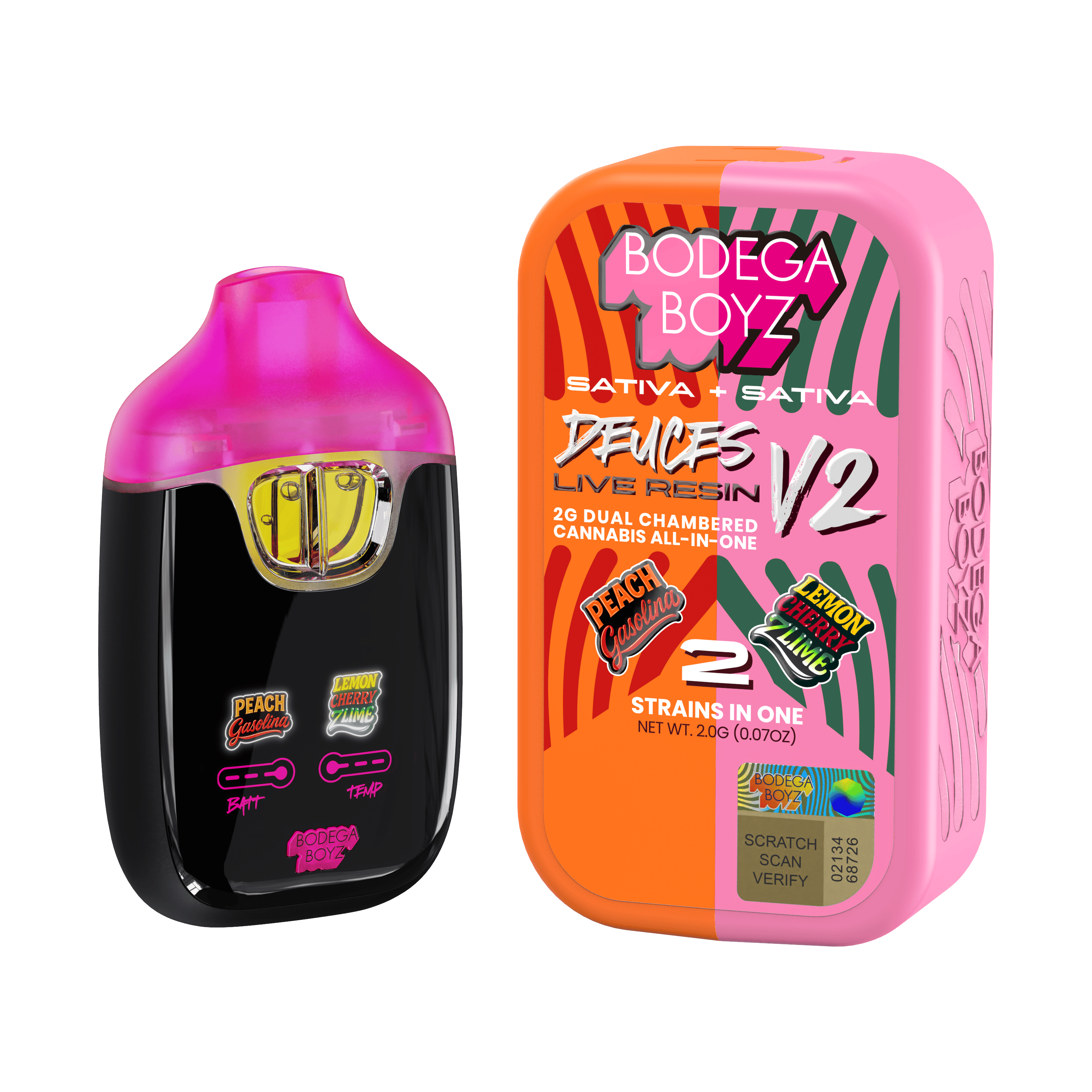 Deuces | Peach Gasolina + Lemon Cherry Zlime | Disposable | 2g (1) by Bodega Boyz