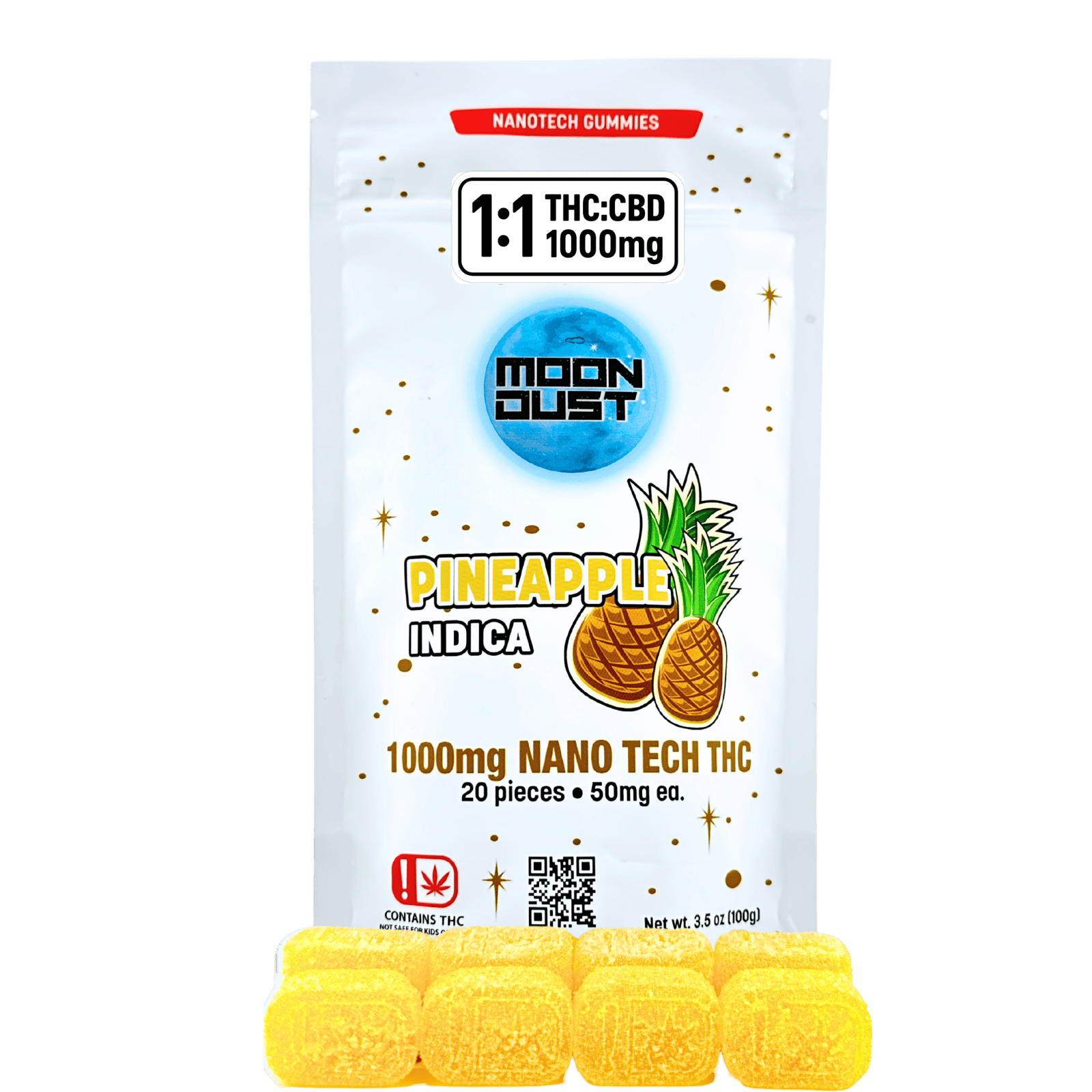Moon Dust | Pineapple 1:1 Nano Gummies | 1000mg | 20ct | 50mg/ea by MOON DUST