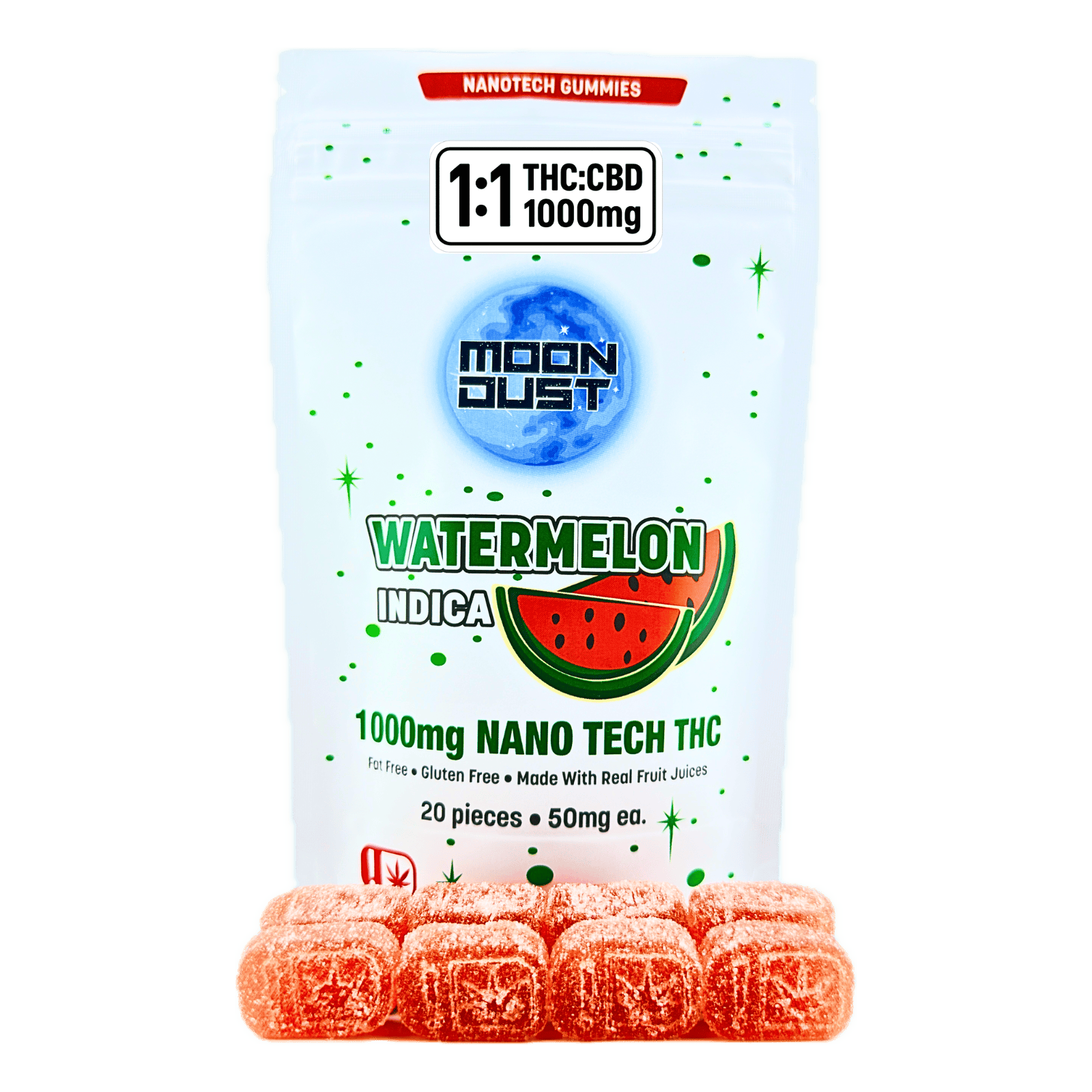 Moon Dust | Watermelon 1:1 Nano Gummies | 1000mg | 20ct | 50mg/ea by MOON DUST