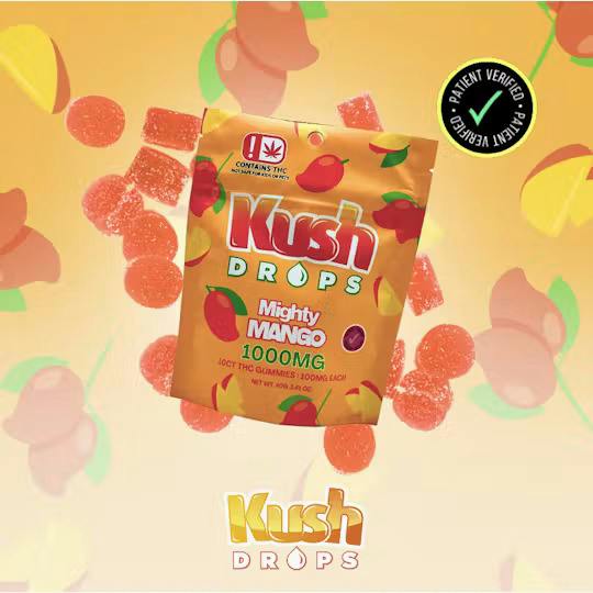 Kush Drops | Mighty Mango Gummies | 1000mg | 10ct | 100mg/ea