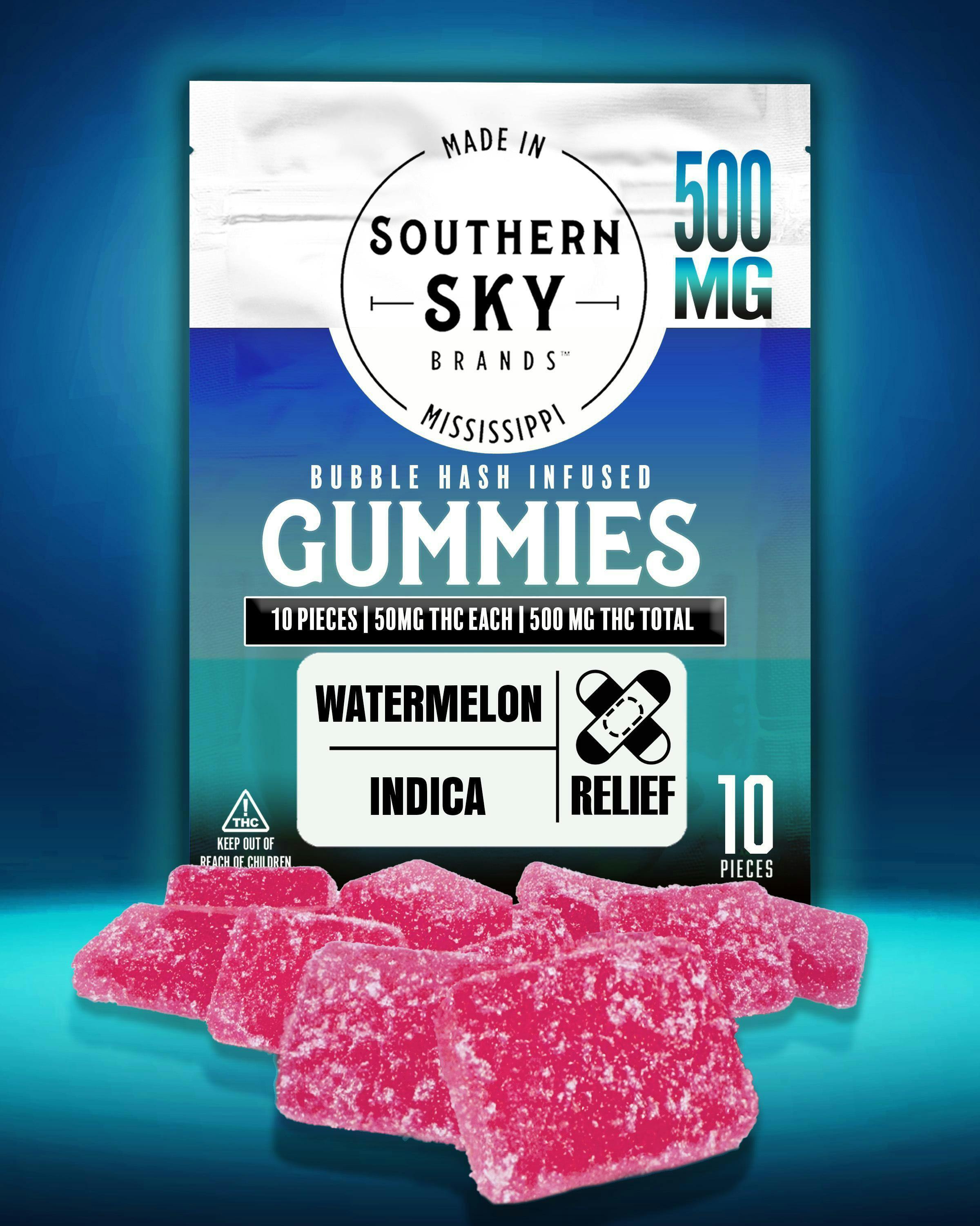 Southern Sky: Watermelon - (10) 50mg Bubble Hash Gummies - 500mg - Indica