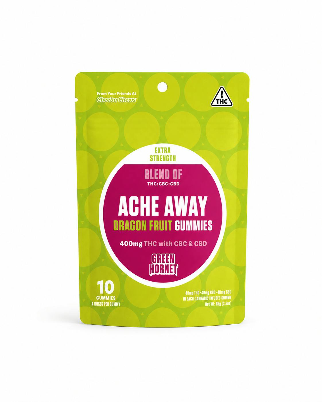 Green Hornet: Dragon Fruit Ache Away - (10) 40mg Gummies - 400mg - Hybrid
