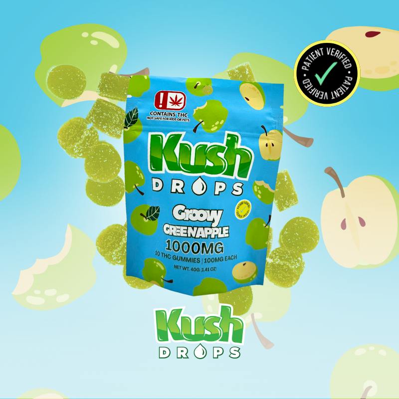 Kush Drops | Groovy Green Apple Gummies | 1000mg THC