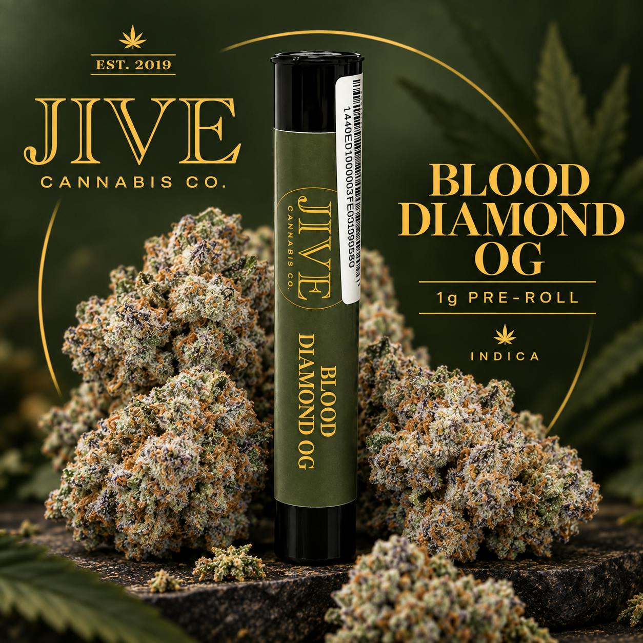 Jive Cannabis Co. | Blood Diamond OG (Indica) | Flower preroll | 1g