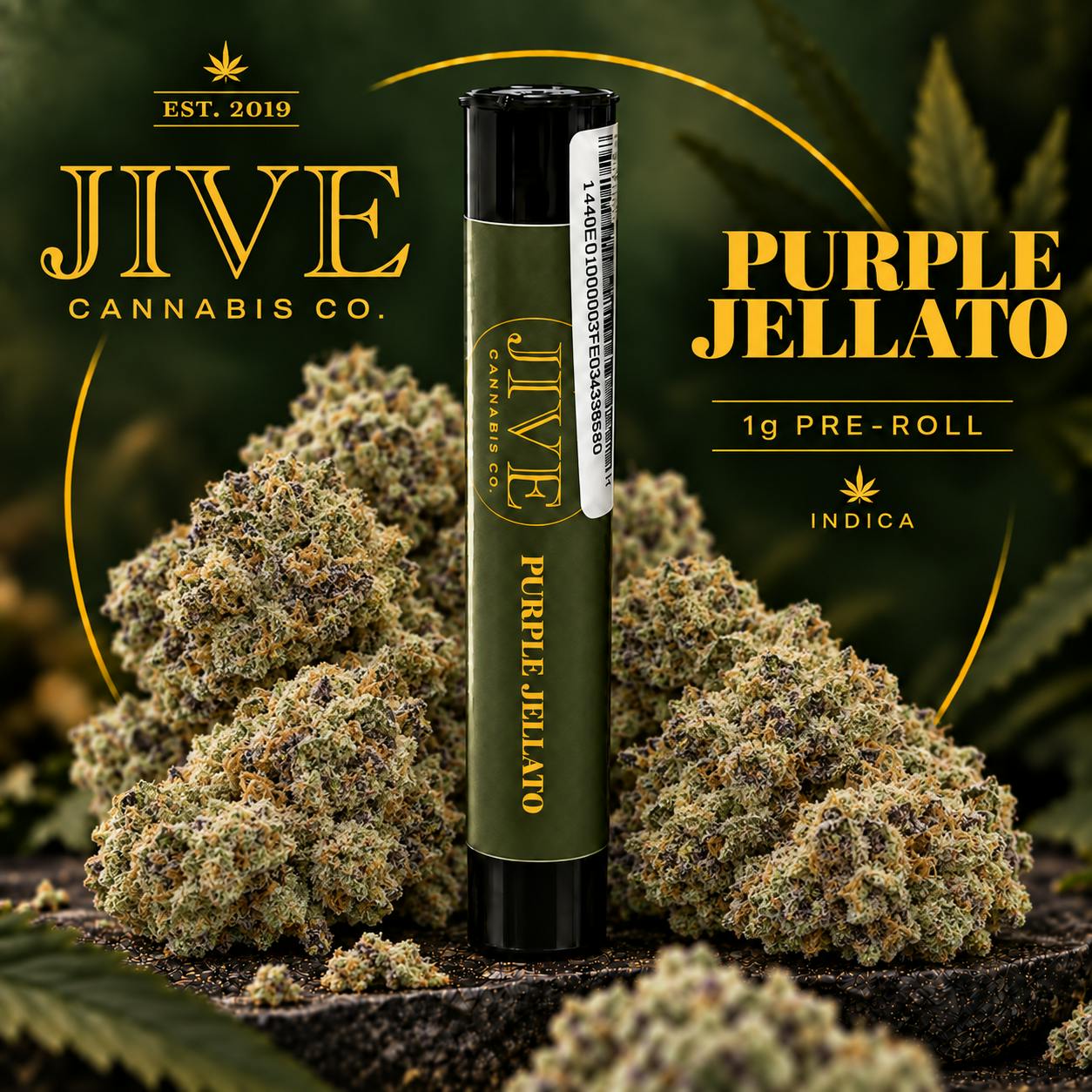 Jive Cannabis Co. | Purple Jellato (Indica Hybrid) | Flower Preroll | 1g