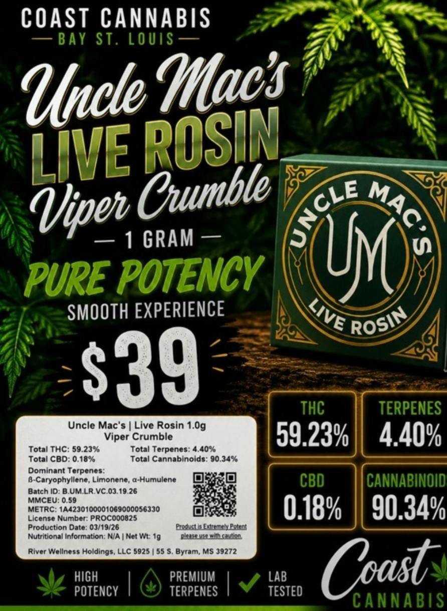 Viper | 1G Uncle Mac's Live Rosin Crumble | River Remedy